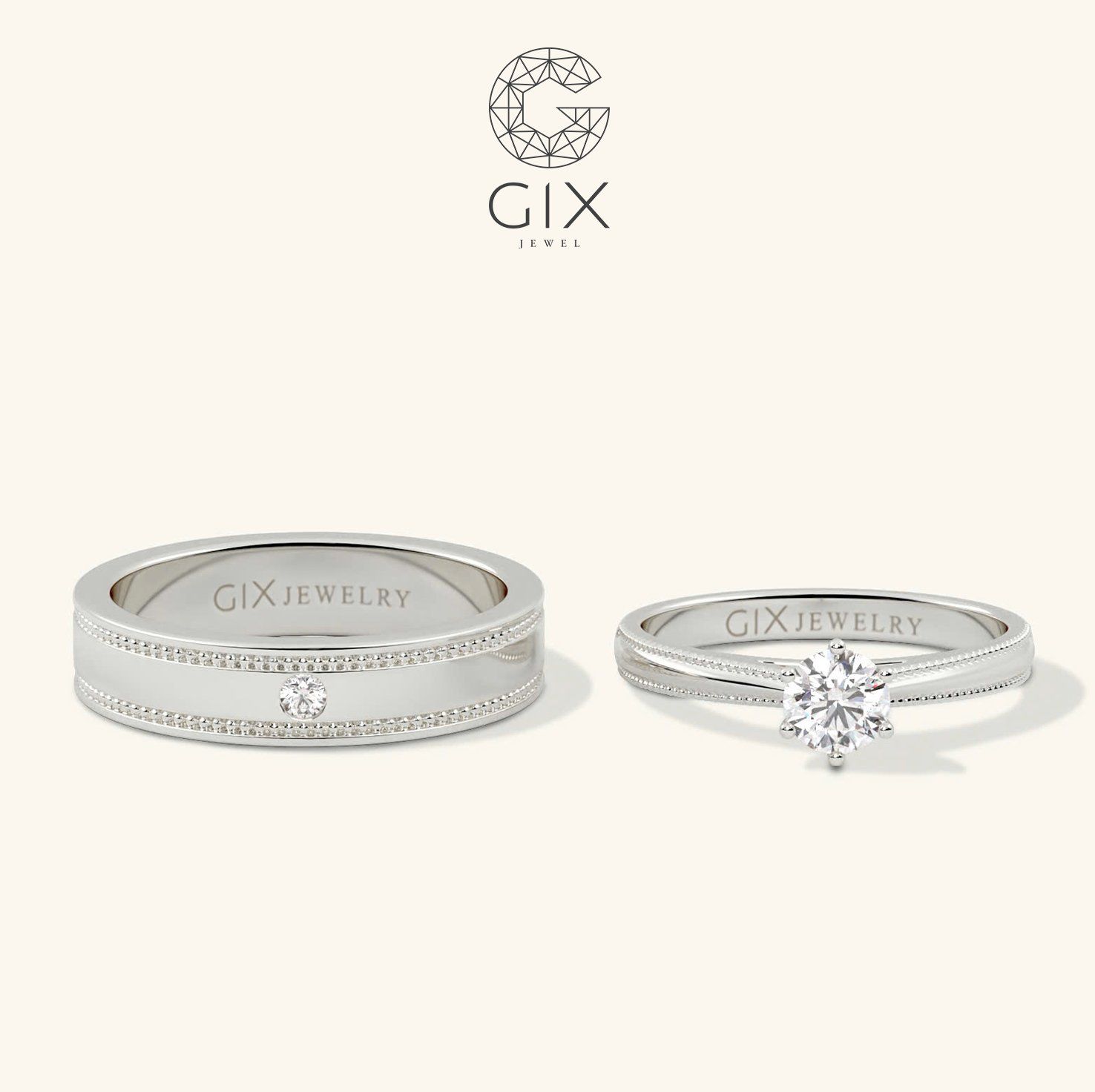 Nhẫn Cưới Vàng 10K Đính Kim Cương Đẹp Gix Jewel - GCR25050045