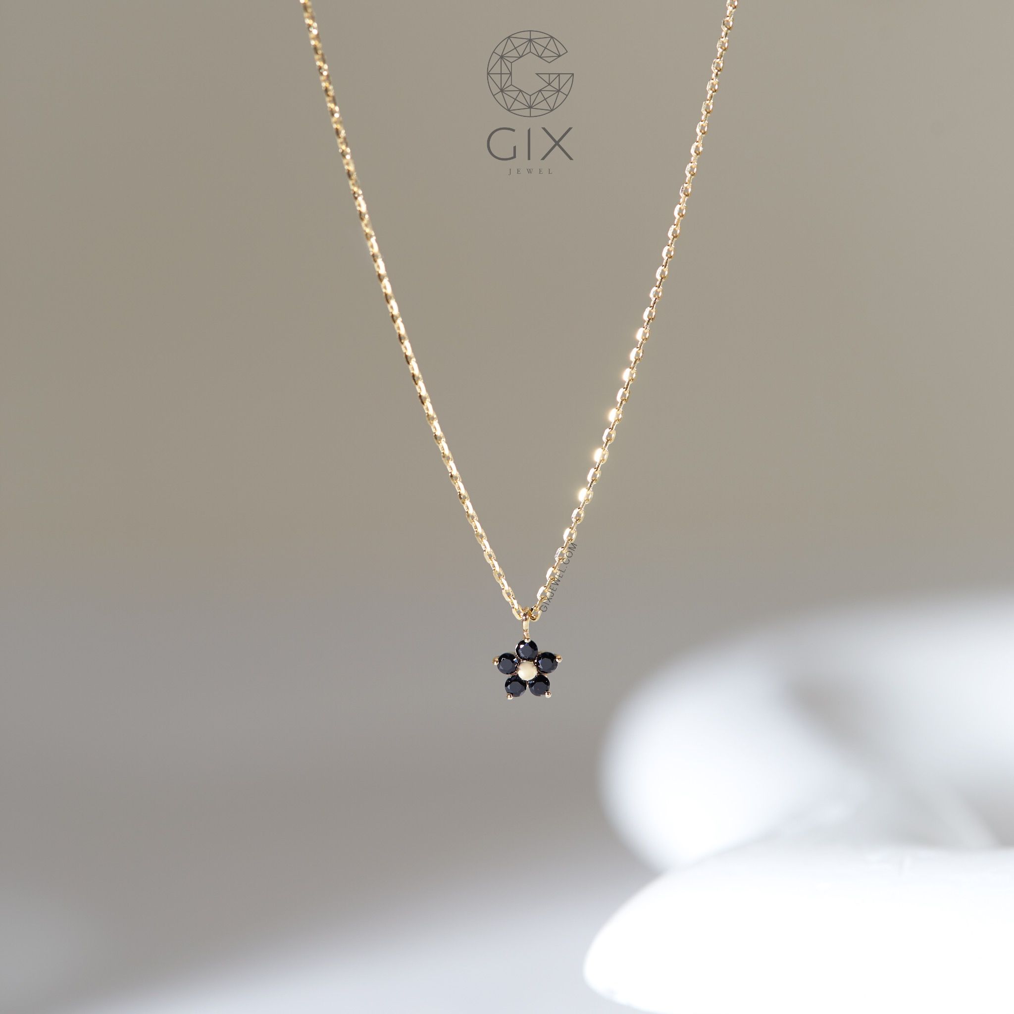 Vòng cổ hoa nữ dáng dài bạc mạ vàng 18k đính kim cương đẹp Gix Jewel