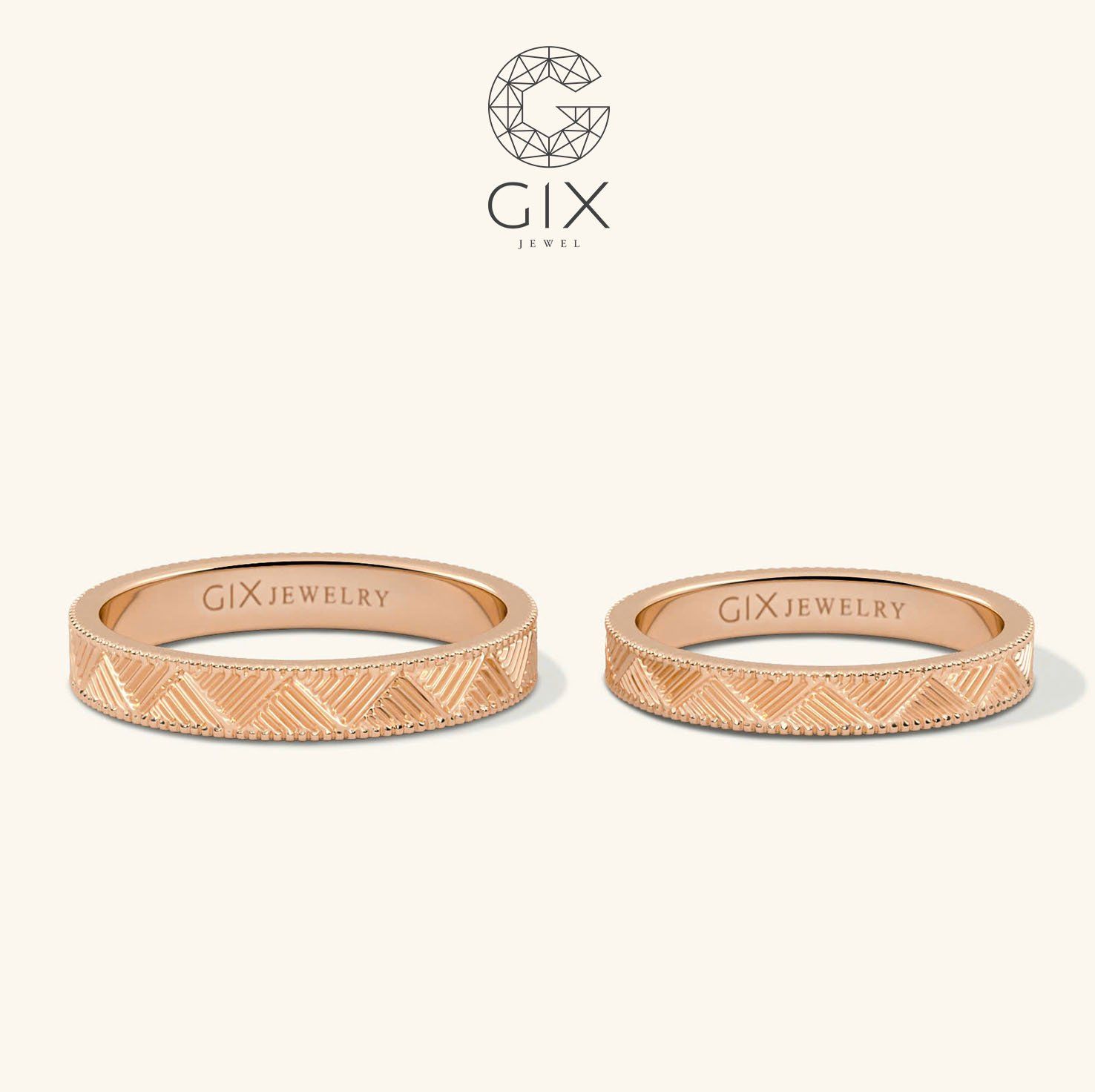Nhẫn cưới vàng 18K khắc hoa văn đẹp Gix - GCR25050079