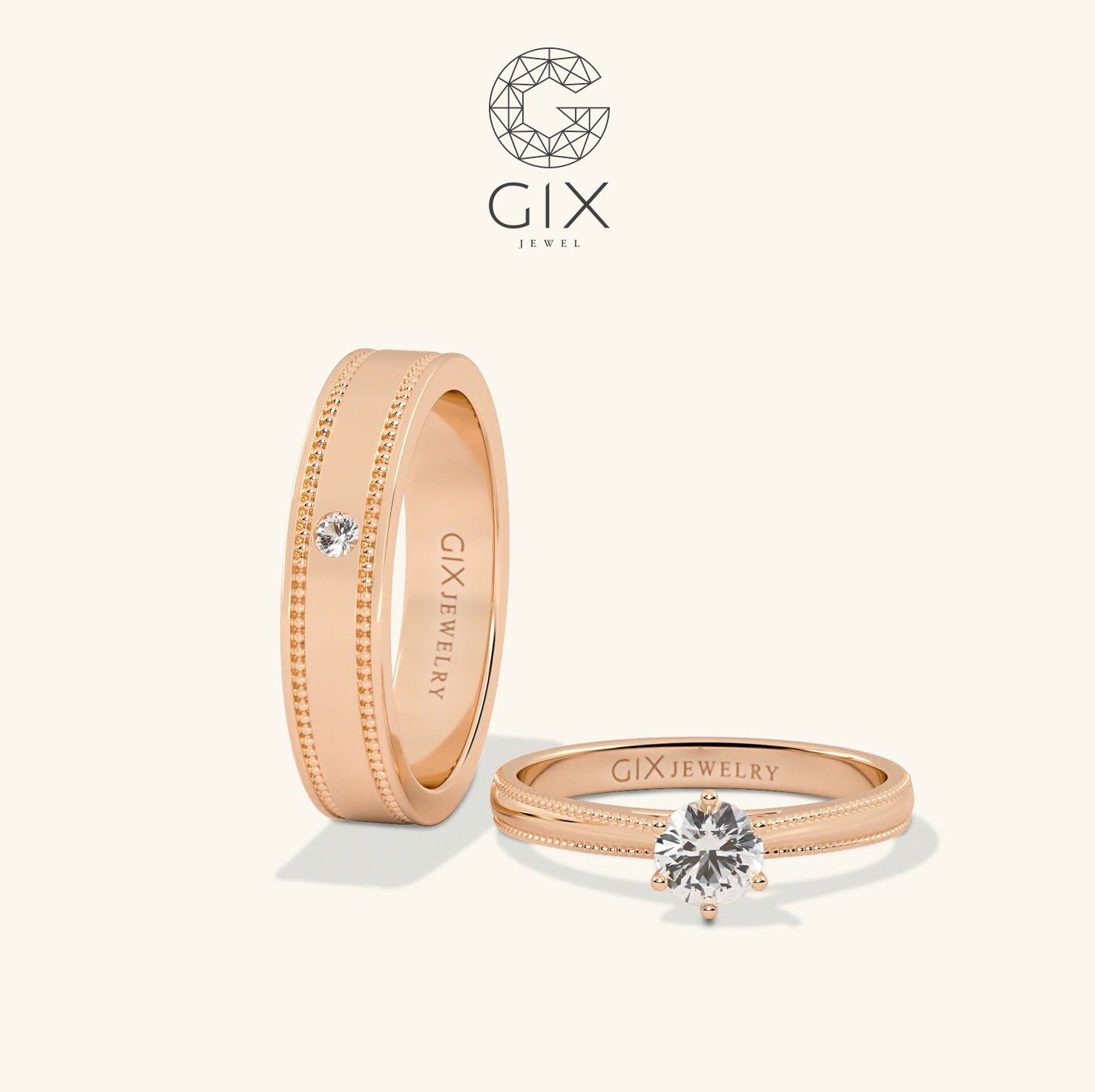 Nhẫn Cưới Vàng 10K Đính Kim Cương Đẹp Gix Jewel - GCR25050045