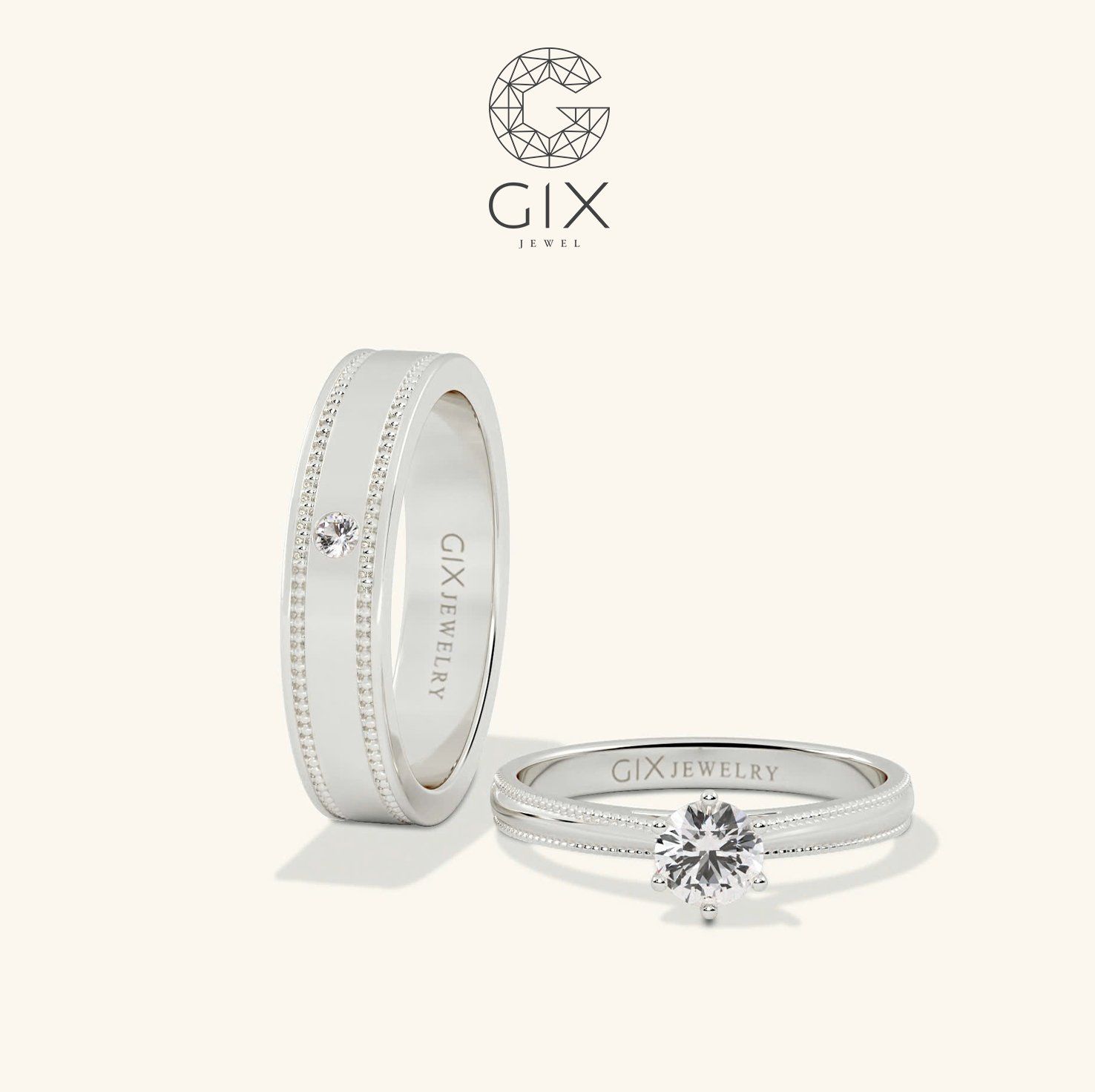 Nhẫn Cưới Vàng 10K Đính Kim Cương Đẹp Gix Jewel - GCR25050045