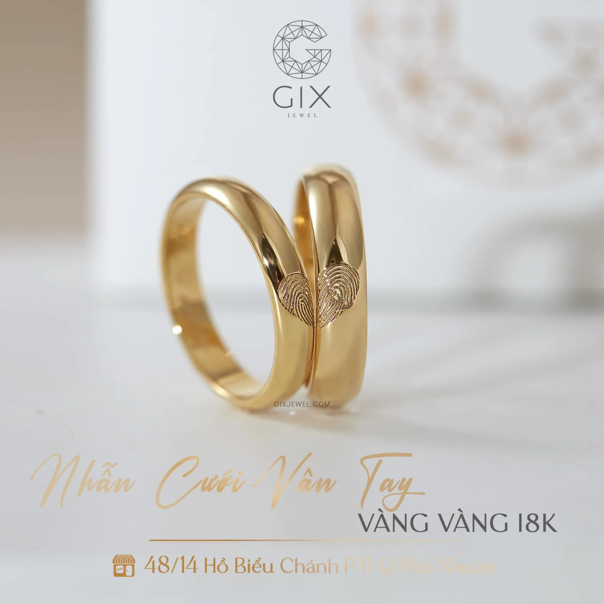Nhẫn cưới vàng 10k khắc dấu vân tay bản mo khắc chữ Gix Jewel - GCR25050120