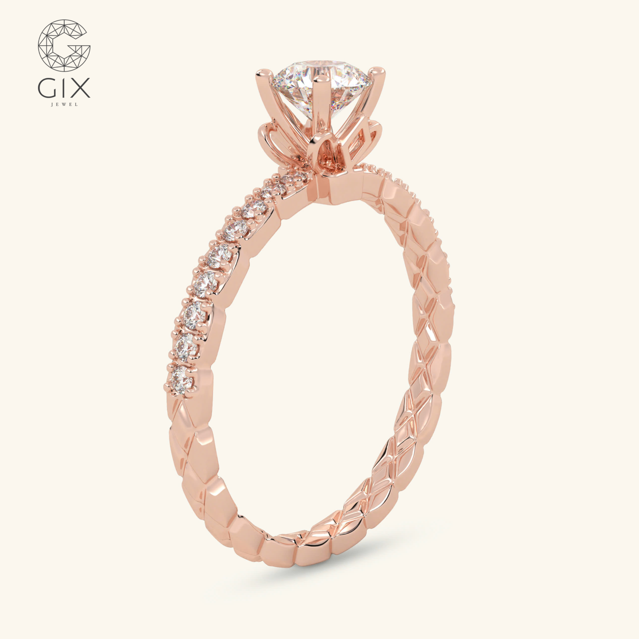 Nhẫn đính hôn đơn giản đẹp vàng tây 18k kim cương tự nhiên Gix
