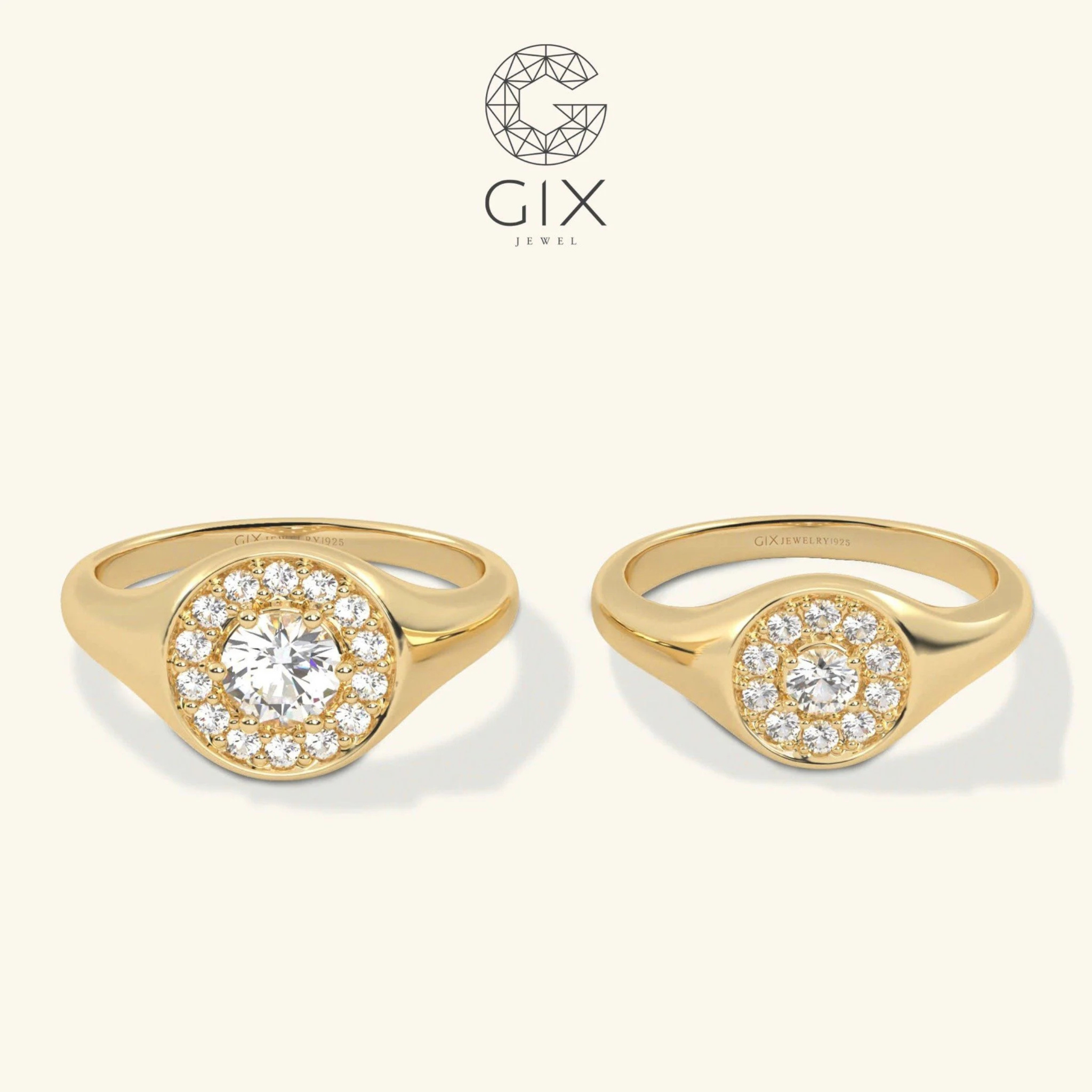 Nhẫn cưới signet vàng 10k mặt tròn đính kim cương Gix Jewel - GCR25050107