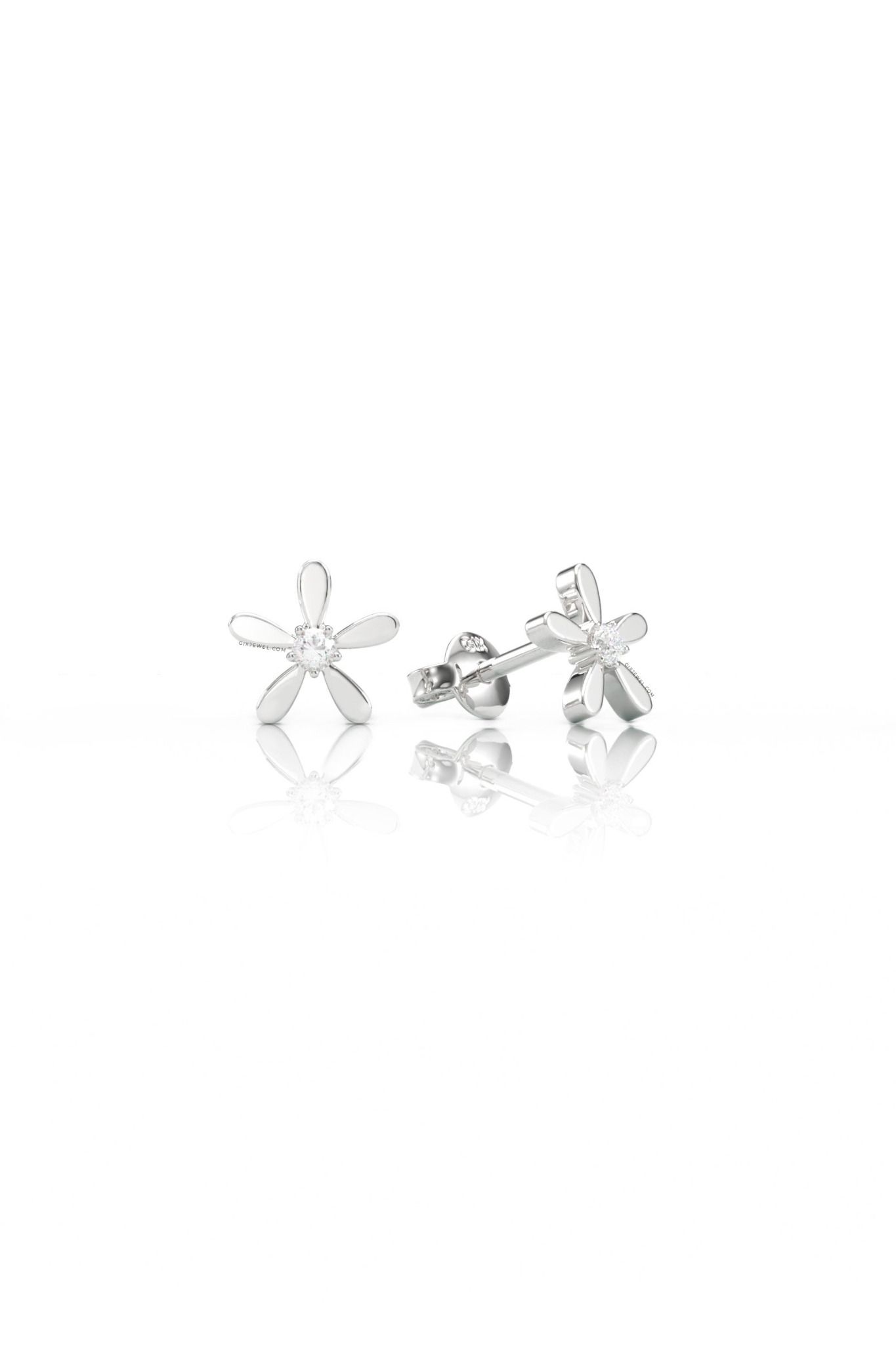 Hoa tai kim cương vàng trắng bạc ý 925 hình bông hoa nhỏ xinh Gix Jewelry