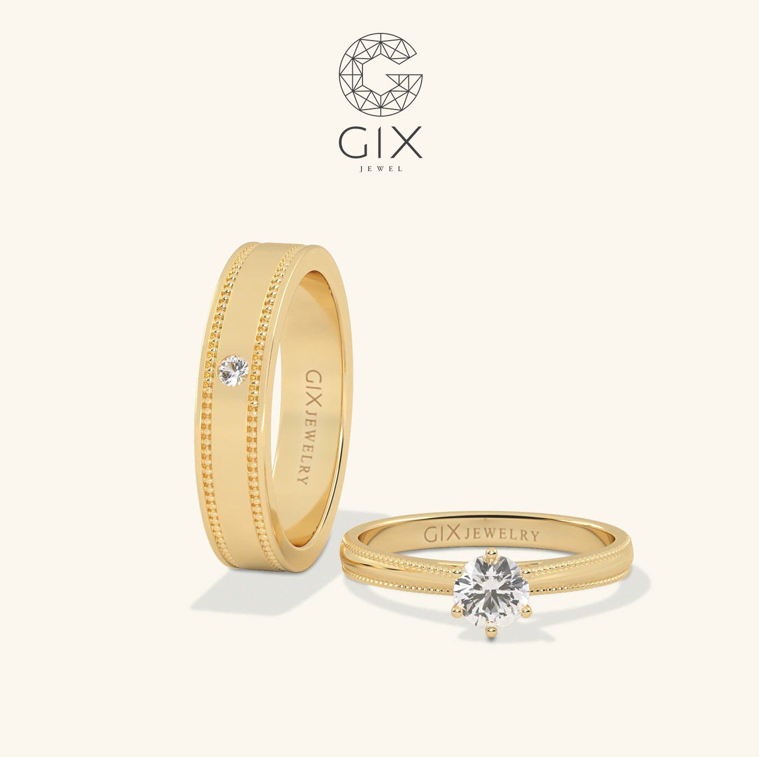 Nhẫn Cưới Vàng 10K Đính Kim Cương Đẹp Gix Jewel - GCR25050045