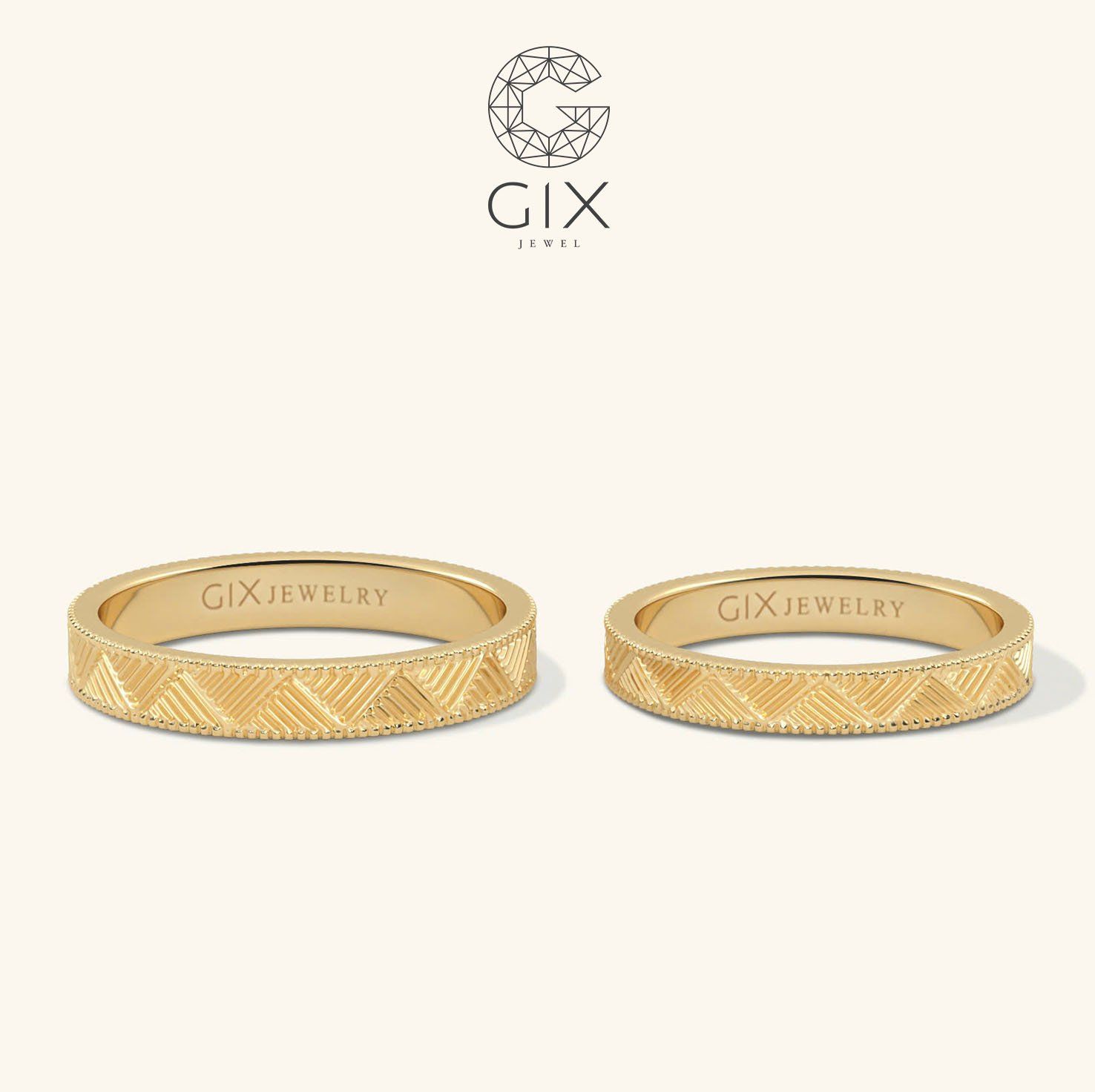 Nhẫn cưới vàng 18K khắc hoa văn đẹp Gix - GCR25050079