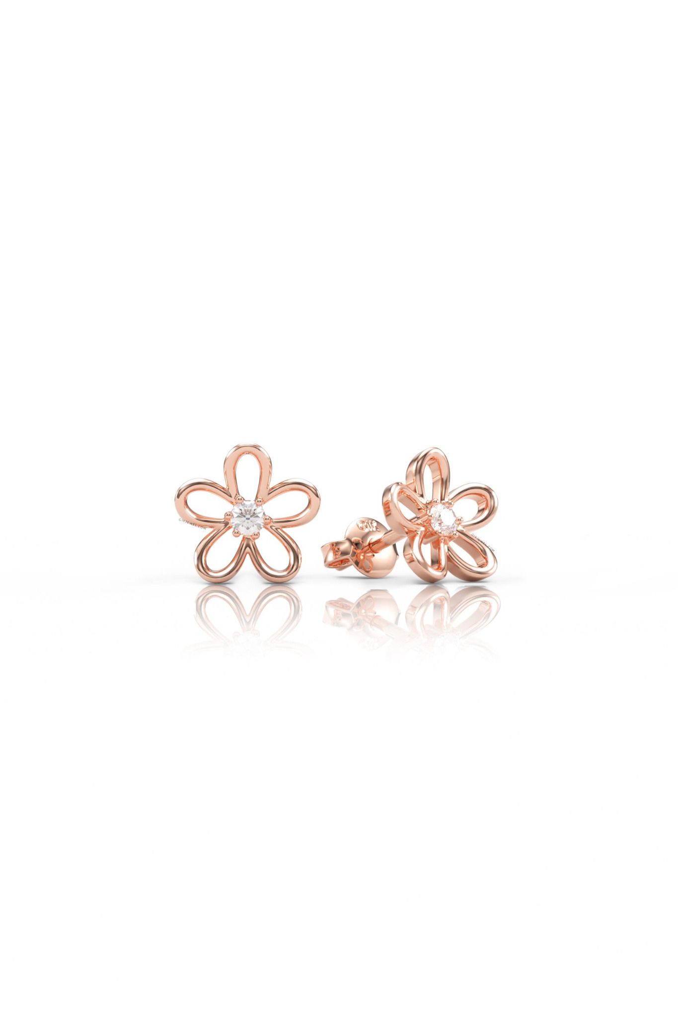 Khuyên tai đính đá bạc ý 925 vàng trắng đẹp hình hoa 5 cánh kim cương nhỏ Gix Jewel