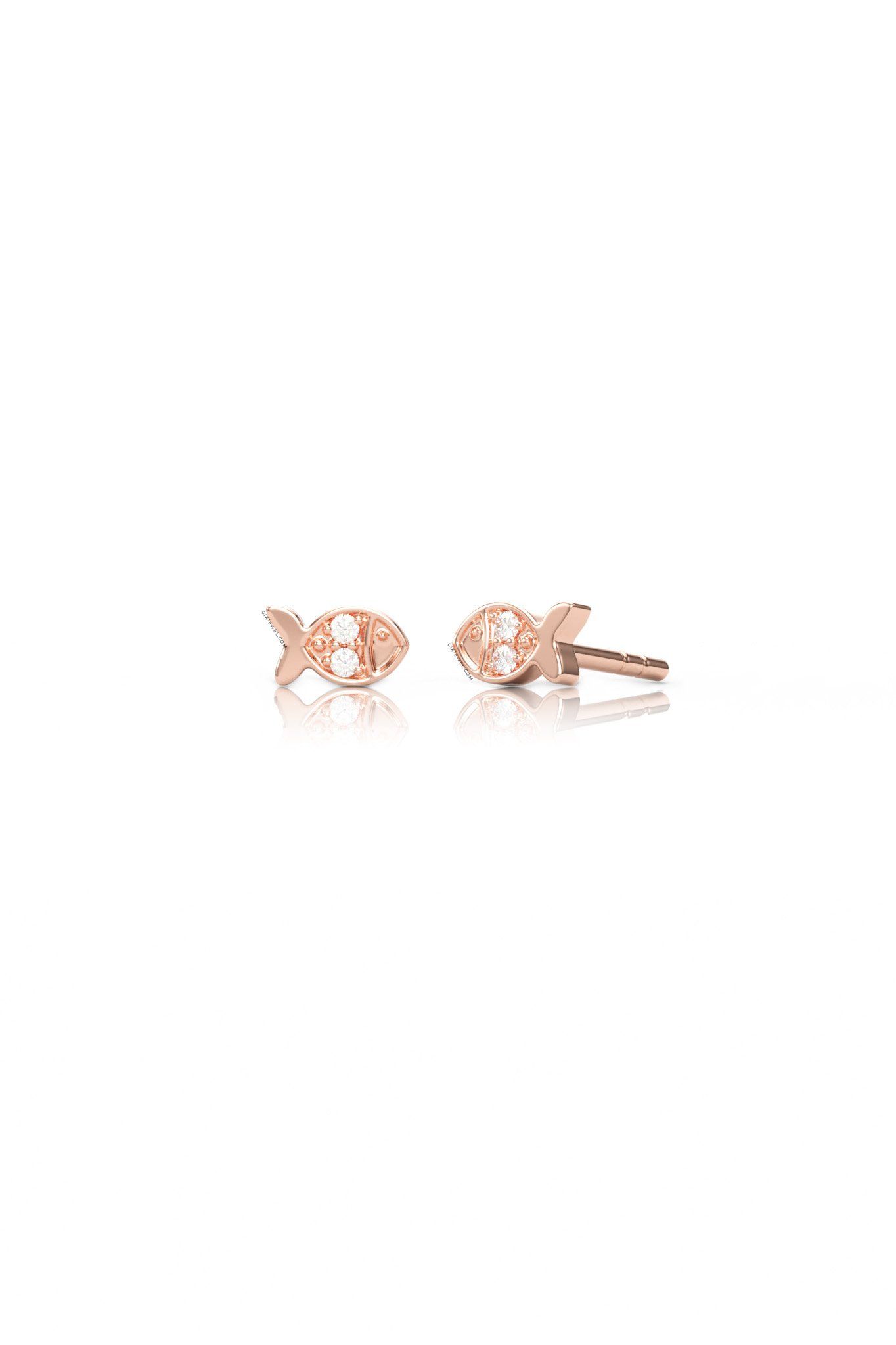 Khuyên tai vàng bạc nữ đơn giản đính kim cương đẹp hình con cá Gix Jewelry