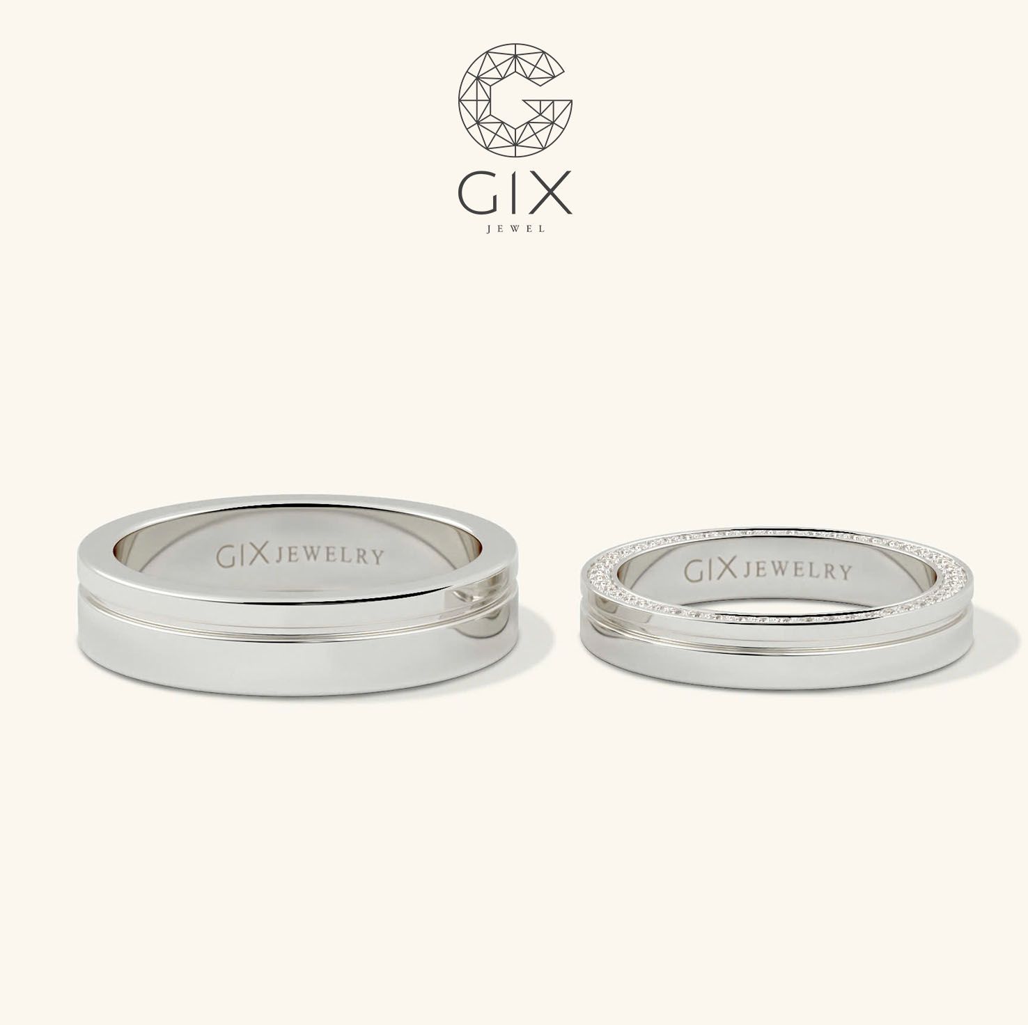 Nhẫn cặp đính đá đơn giản khắc tên Gixjewel - GCR25050080