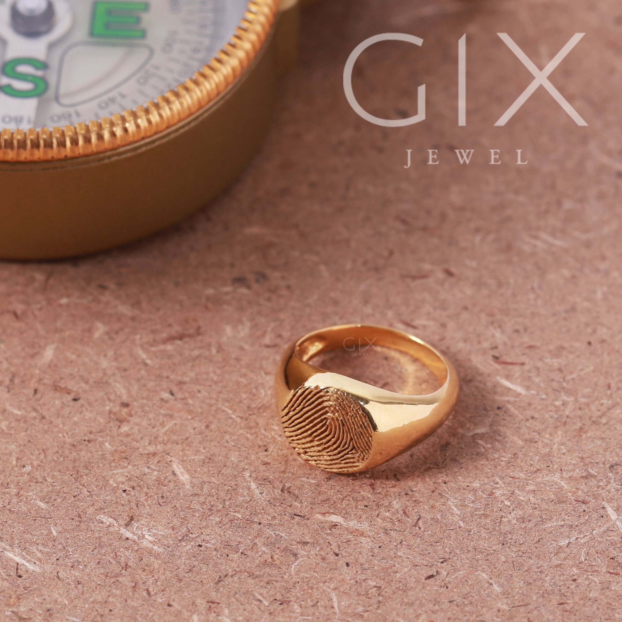 Nhẫn signet ring bạc mạ vàng đẹp khắc vân tay Gix Jewel