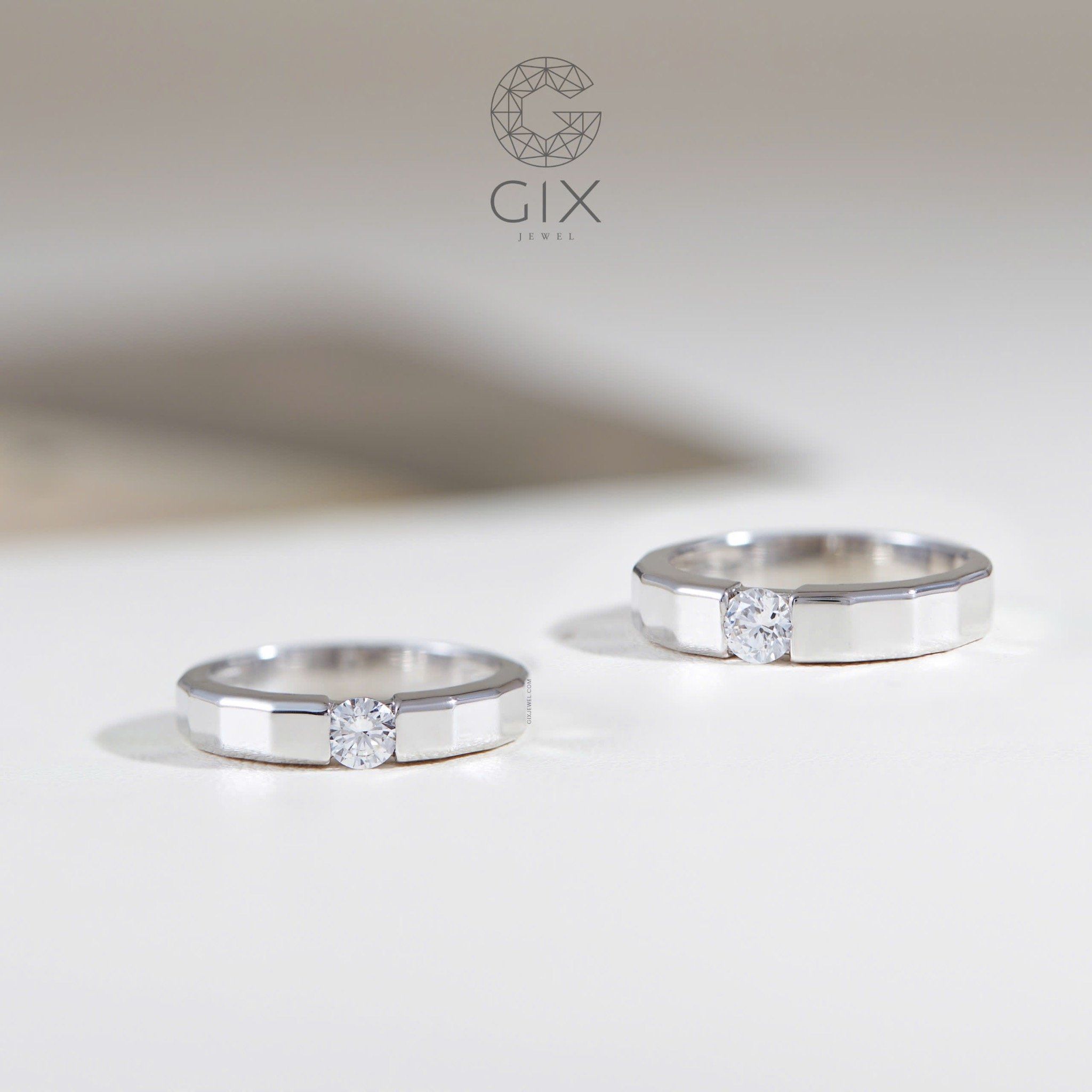 Nhẫn cưới nam nữ vàng 10k đính kim cương tấm đẹp Gix Jewel - GCR25050119