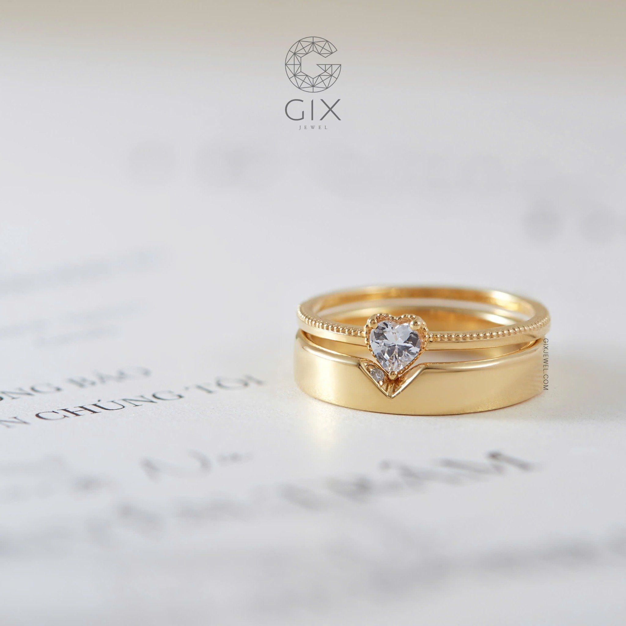 Nhẫn Cưới Vàng 18K Hình Trái Tim Đẹp Đính Moissanite Gix - GCR25050086