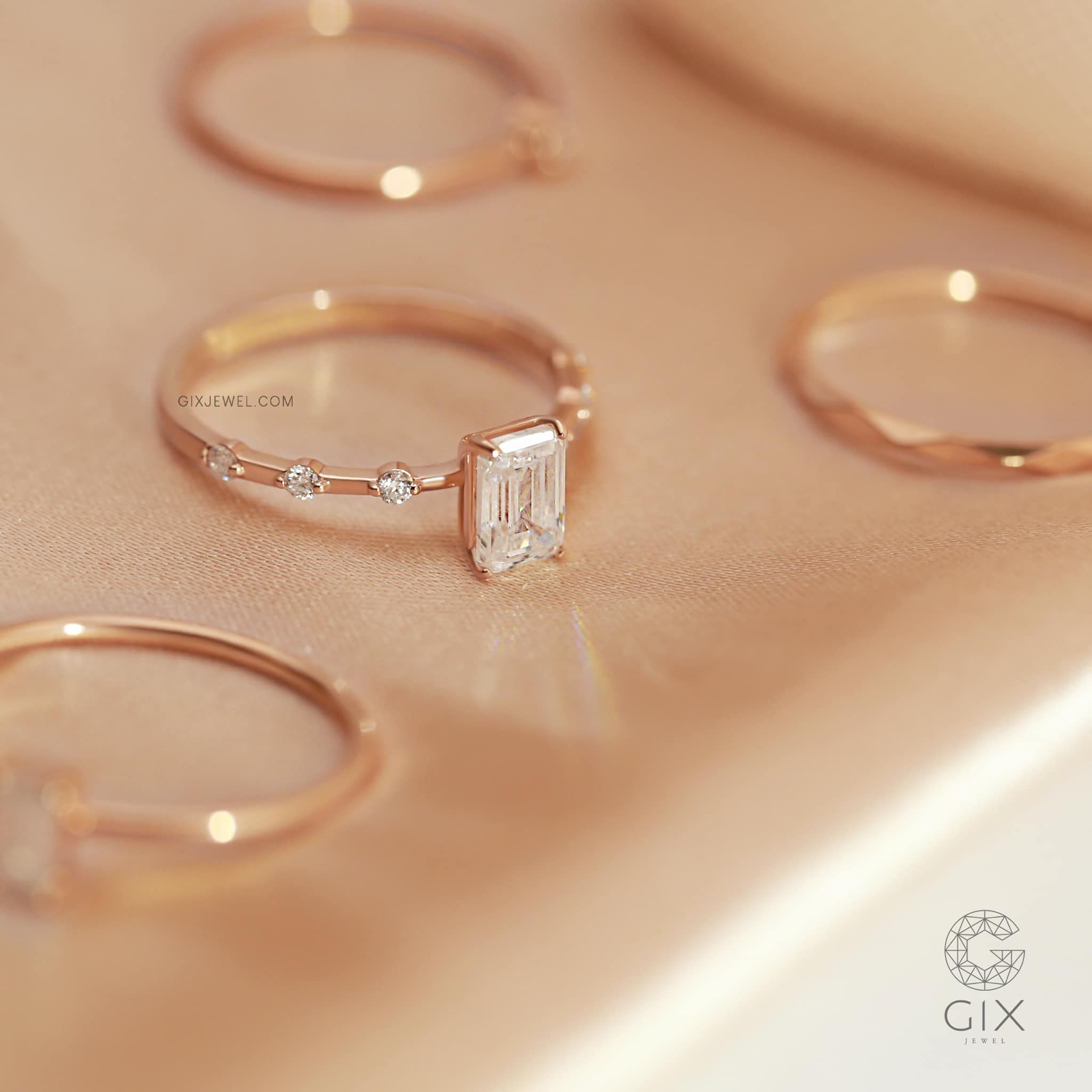 Nhẫn cầu hôn kim cương nhân tạo bằng vàng 18k đẹp đơn giản đá Moissanite Gix Jewel