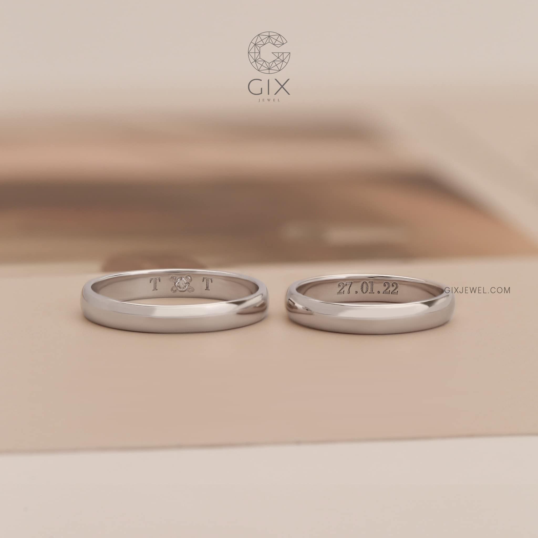 Nhẫn cưới trơn đẹp nhất vàng 18k đơn giản khắc tên theo yêu cầu Gix Jewel