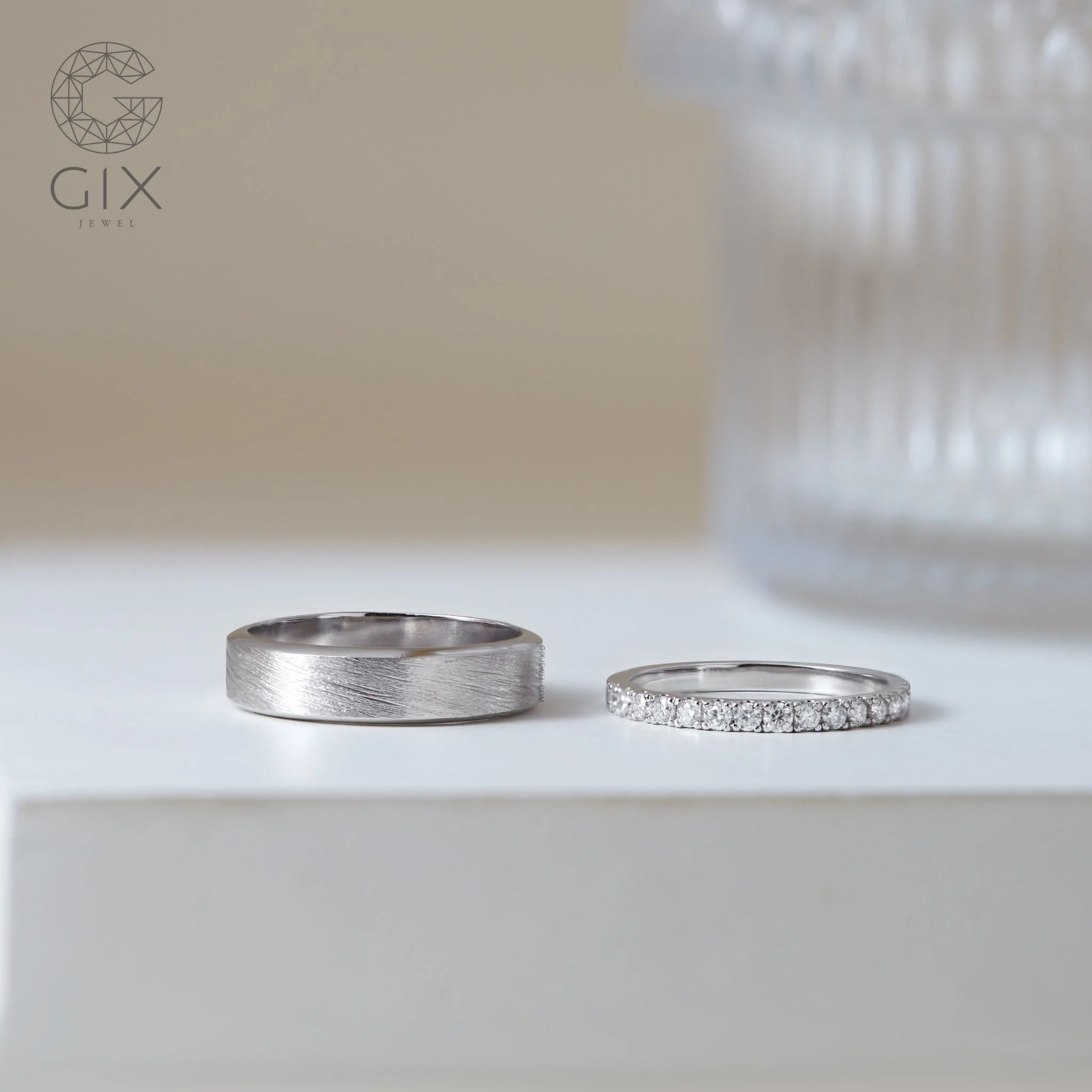 Nhẫn Cưới Kim Cương Vàng 14K Luxury Đính Full Hạt Gix Jewelry -GCR25050124