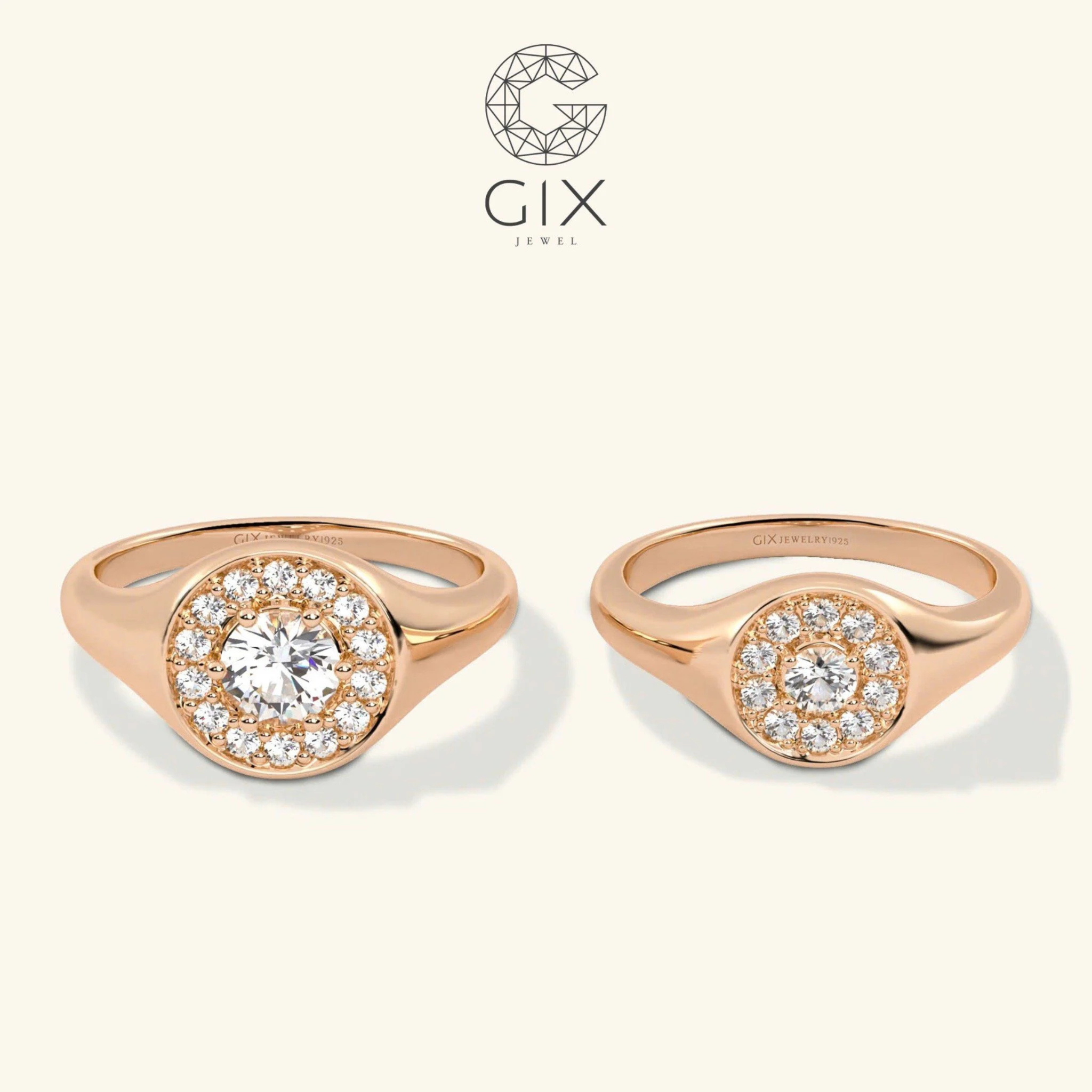 Nhẫn cưới signet vàng 10k mặt tròn đính kim cương Gix Jewel - GCR25050107