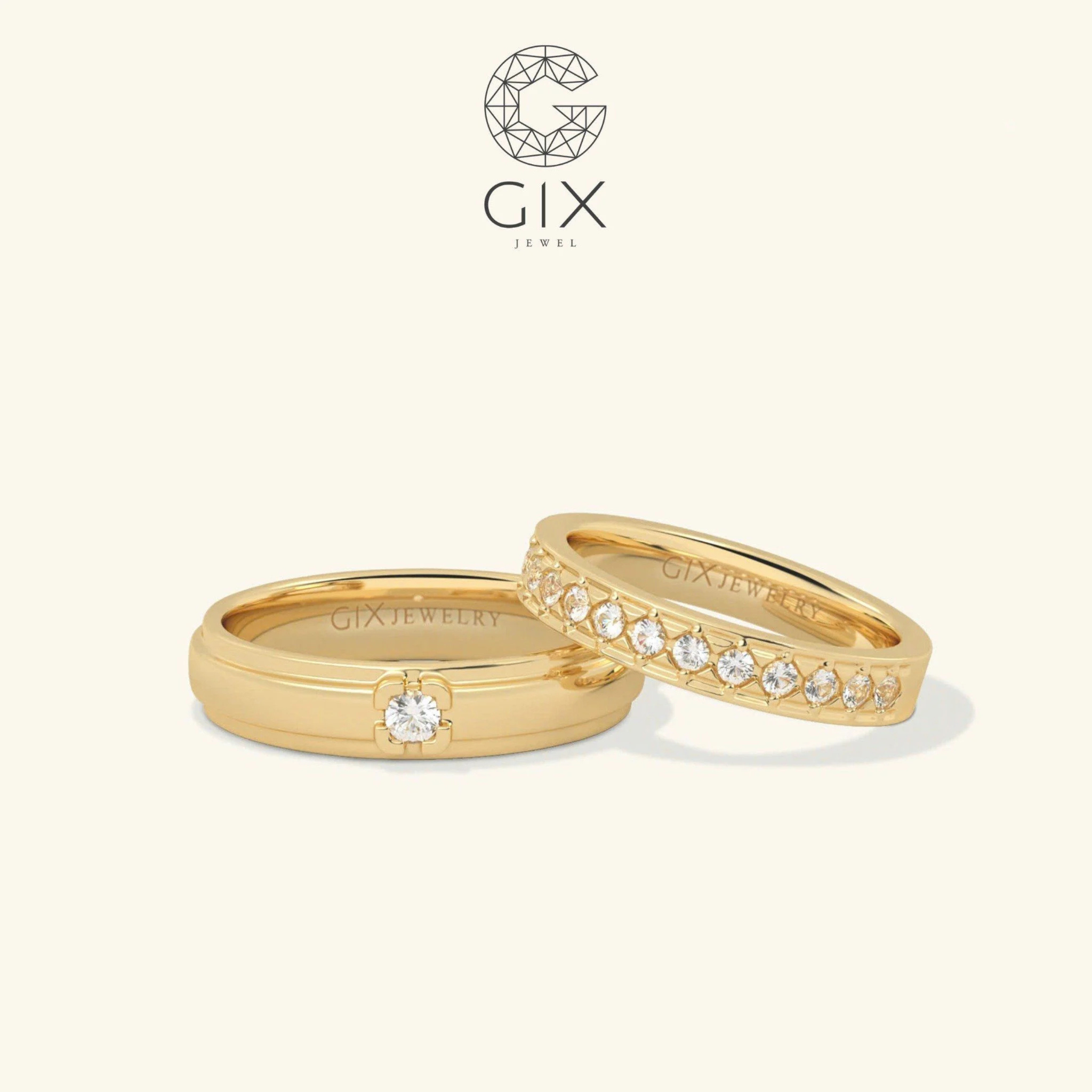 Nhẫn Cưới Vàng 18K Luxury Đính Kim Cương Tự Nhiên Gix Jewel - GCR25050005