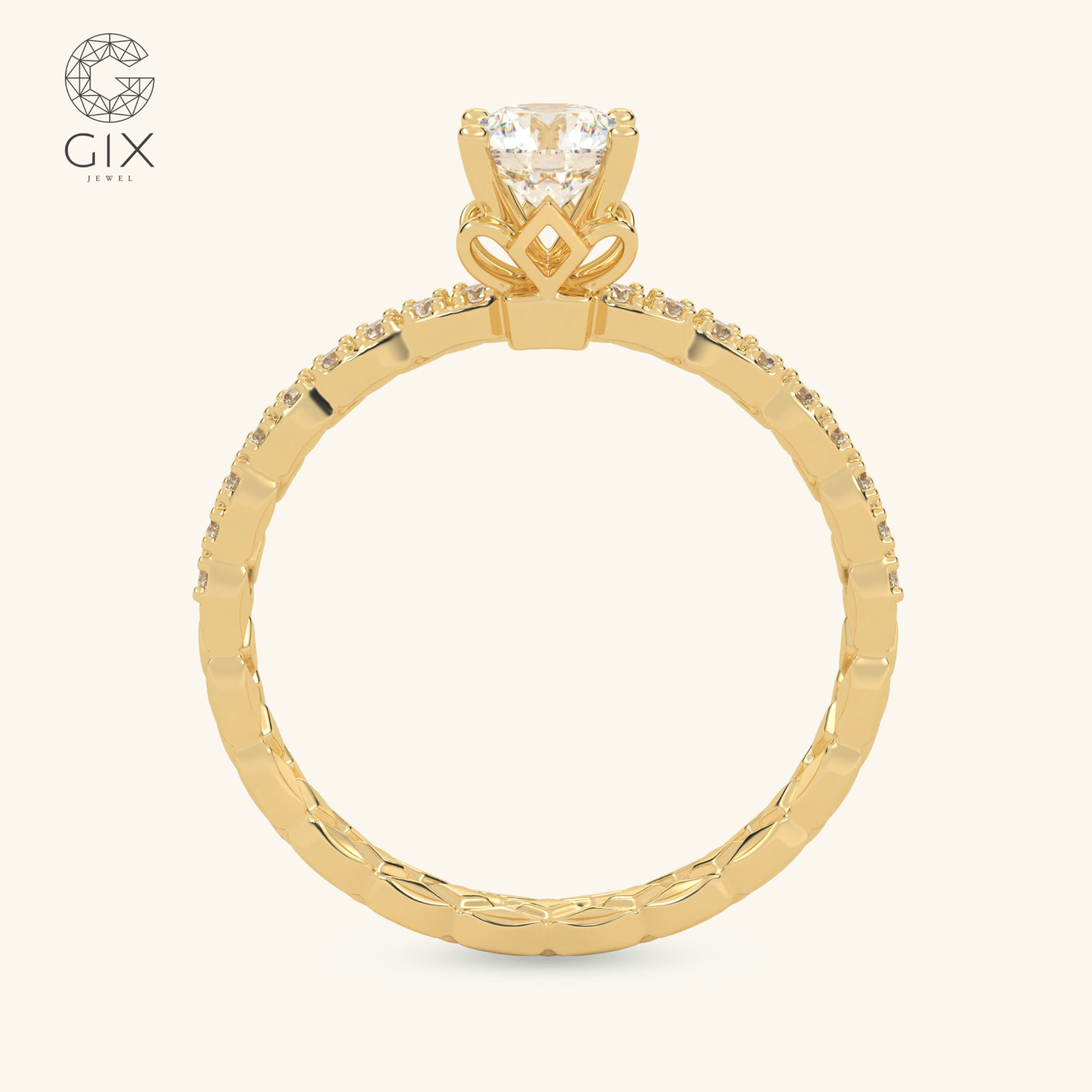 Nhẫn đính hôn đơn giản đẹp vàng tây 18k kim cương tự nhiên Gix