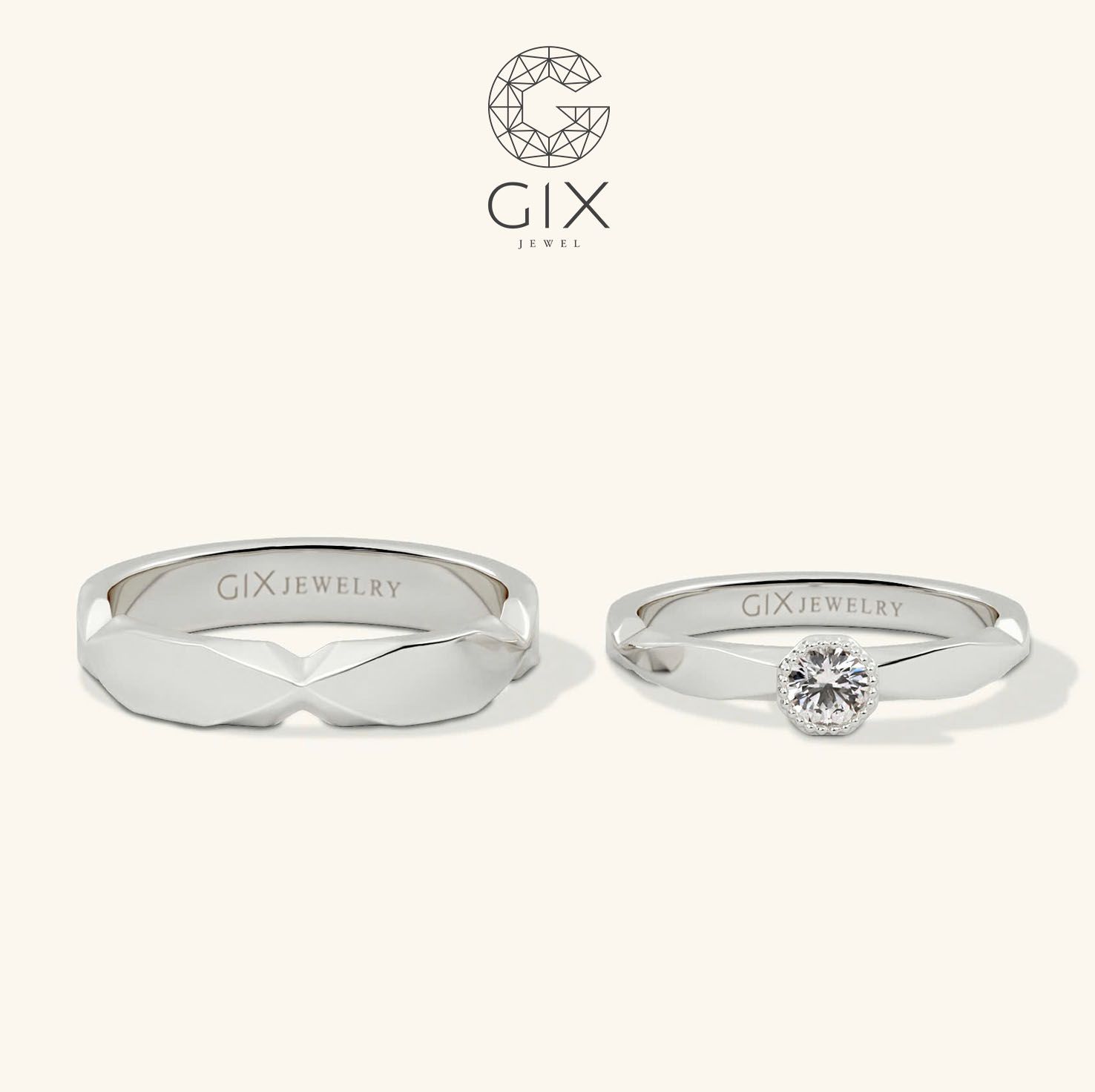 Nhẫn cưới vô cực thiết kế riêng vàng hồng 18k Gix Jewel đính full kim cương thiên nhiên cao cấp khắc tên