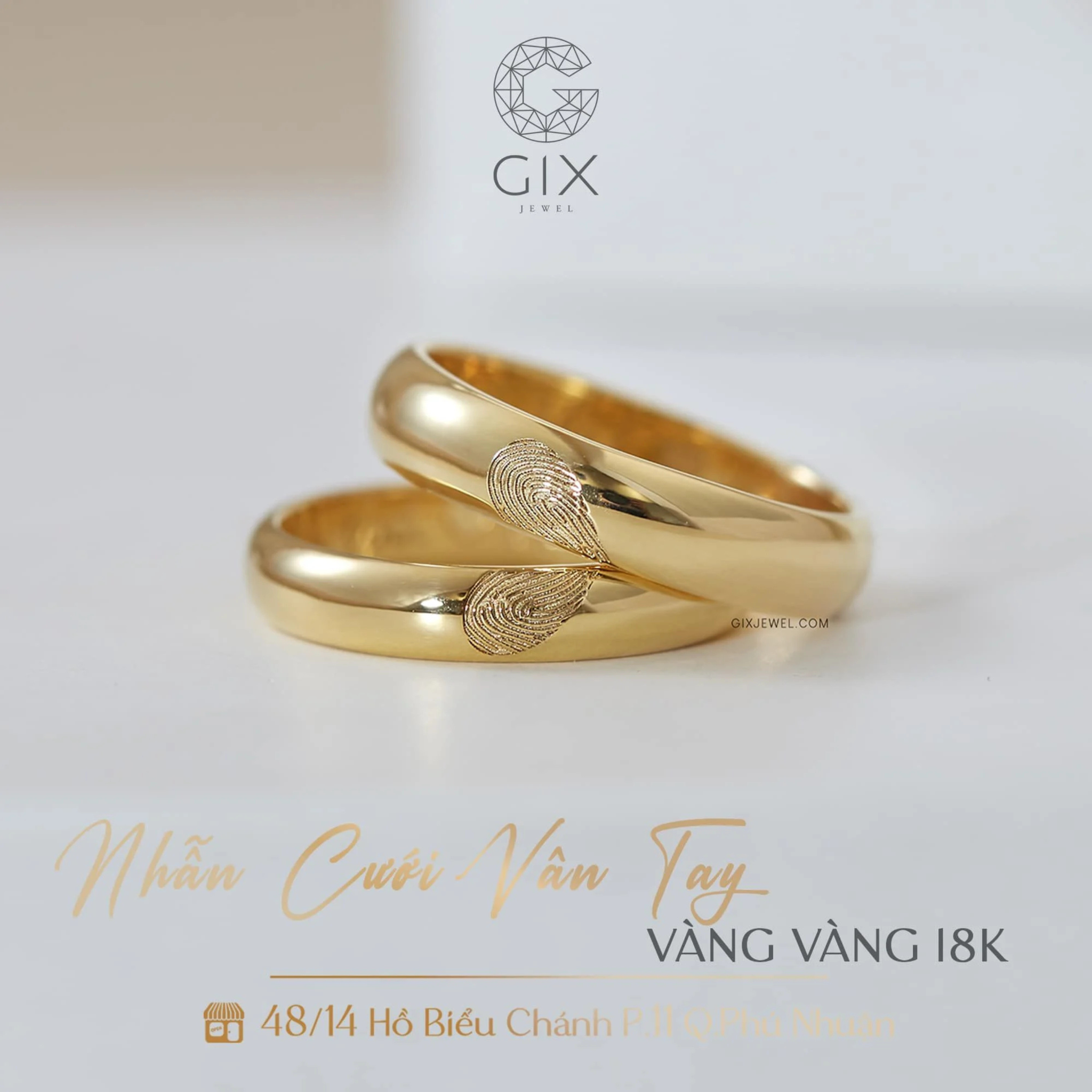 Nhẫn cưới vàng 18k in vân tay bản mo Gix Jewel - GCR25050120