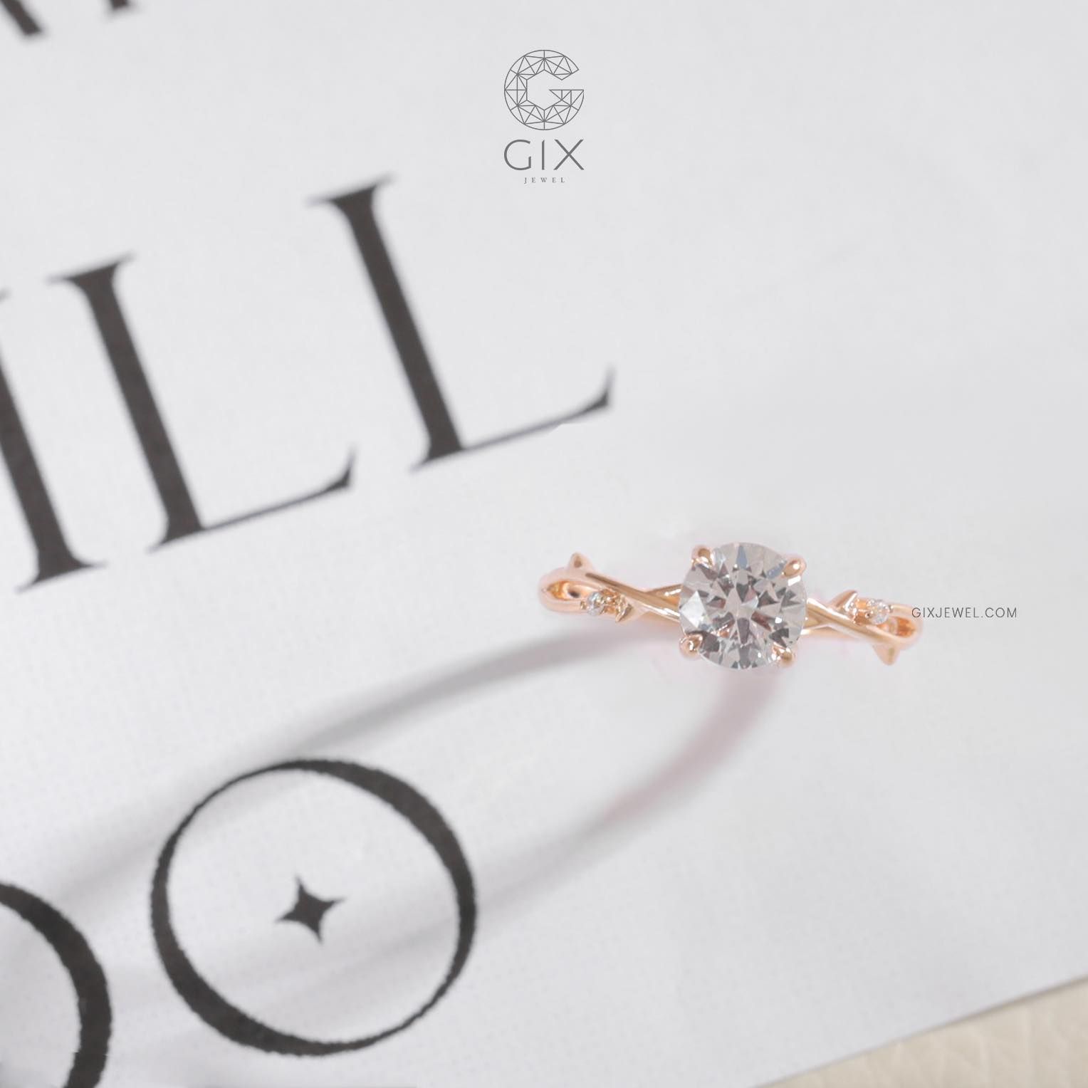 Nhẫn cầu hôn kim cương vàng hồng 18k bạc 925 đính hột cao đẹp GixJewel