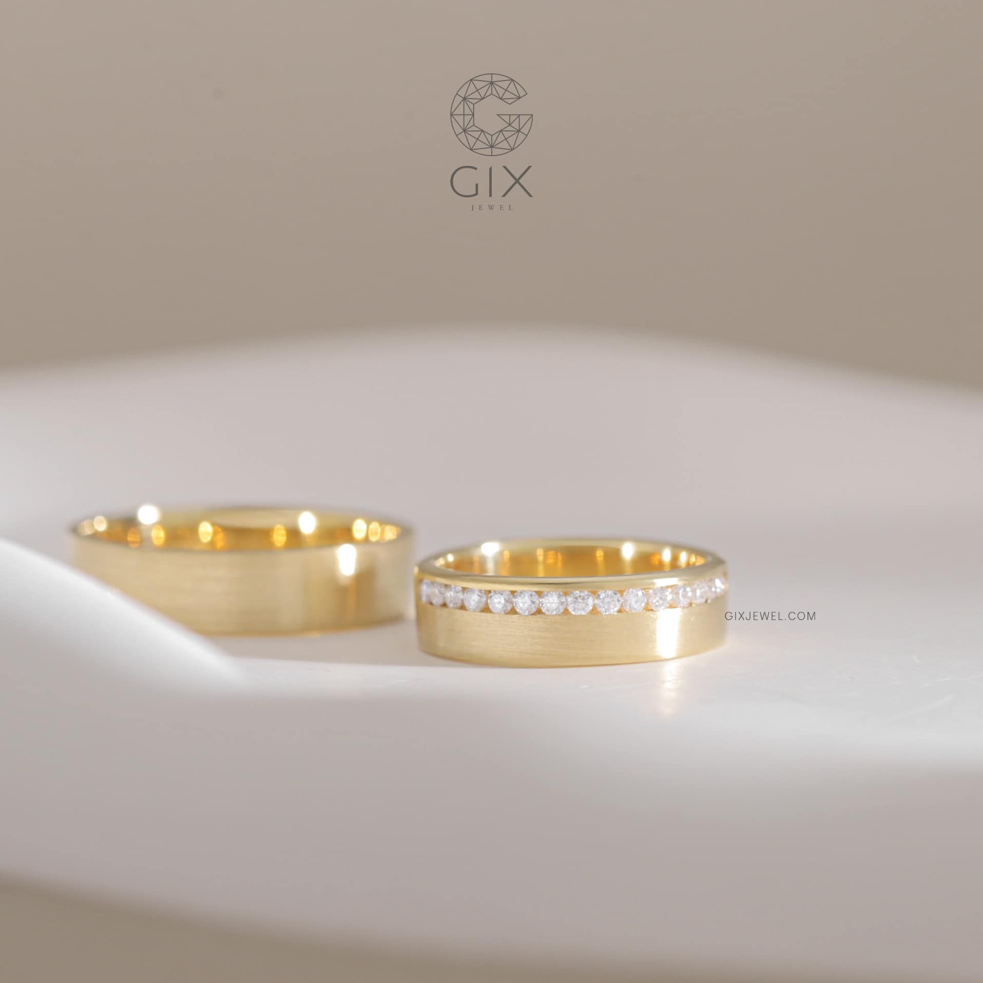 Nhẫn cưới vàng tây rẻ đẹp mừng cưới đính kim cương sang trọng Gix Jewel
