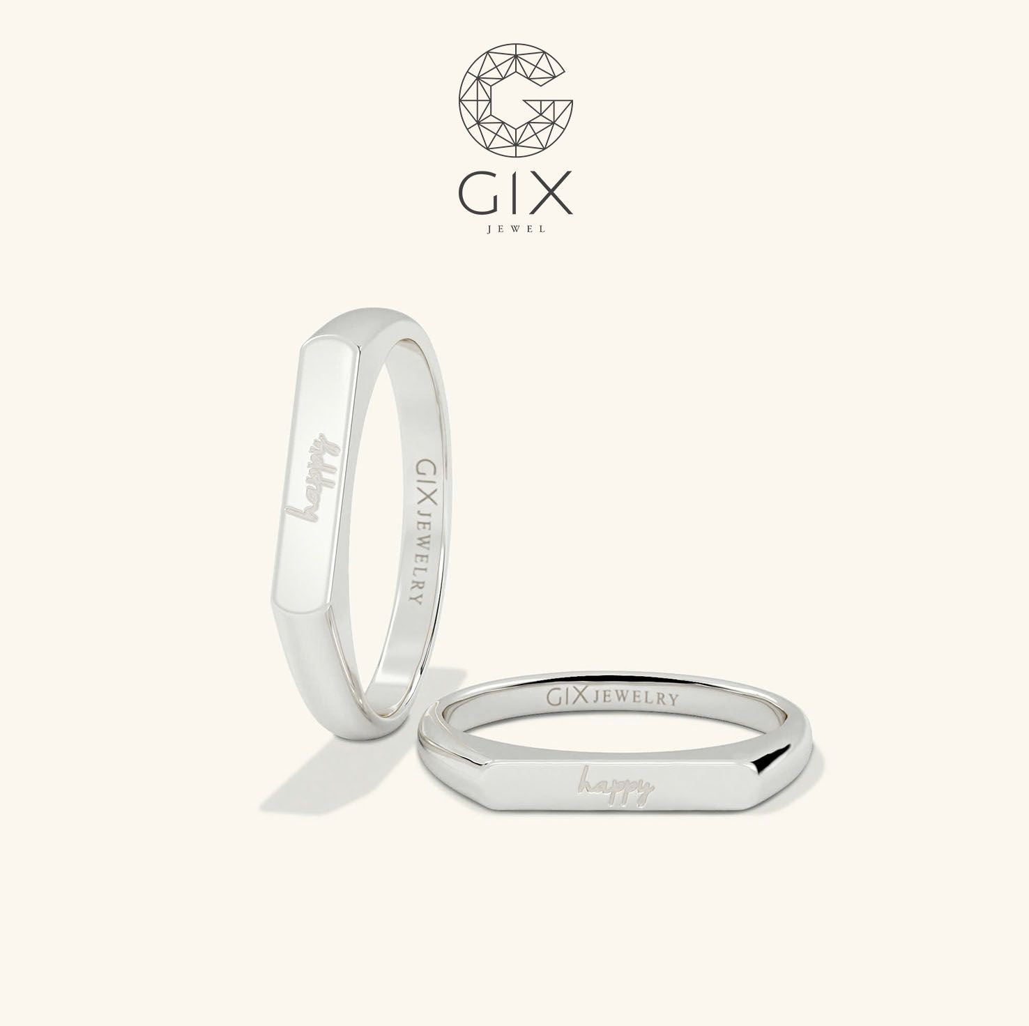Nhẫn cưới vàng 18k khắc tên đính đá cao cấp - GCR25050081