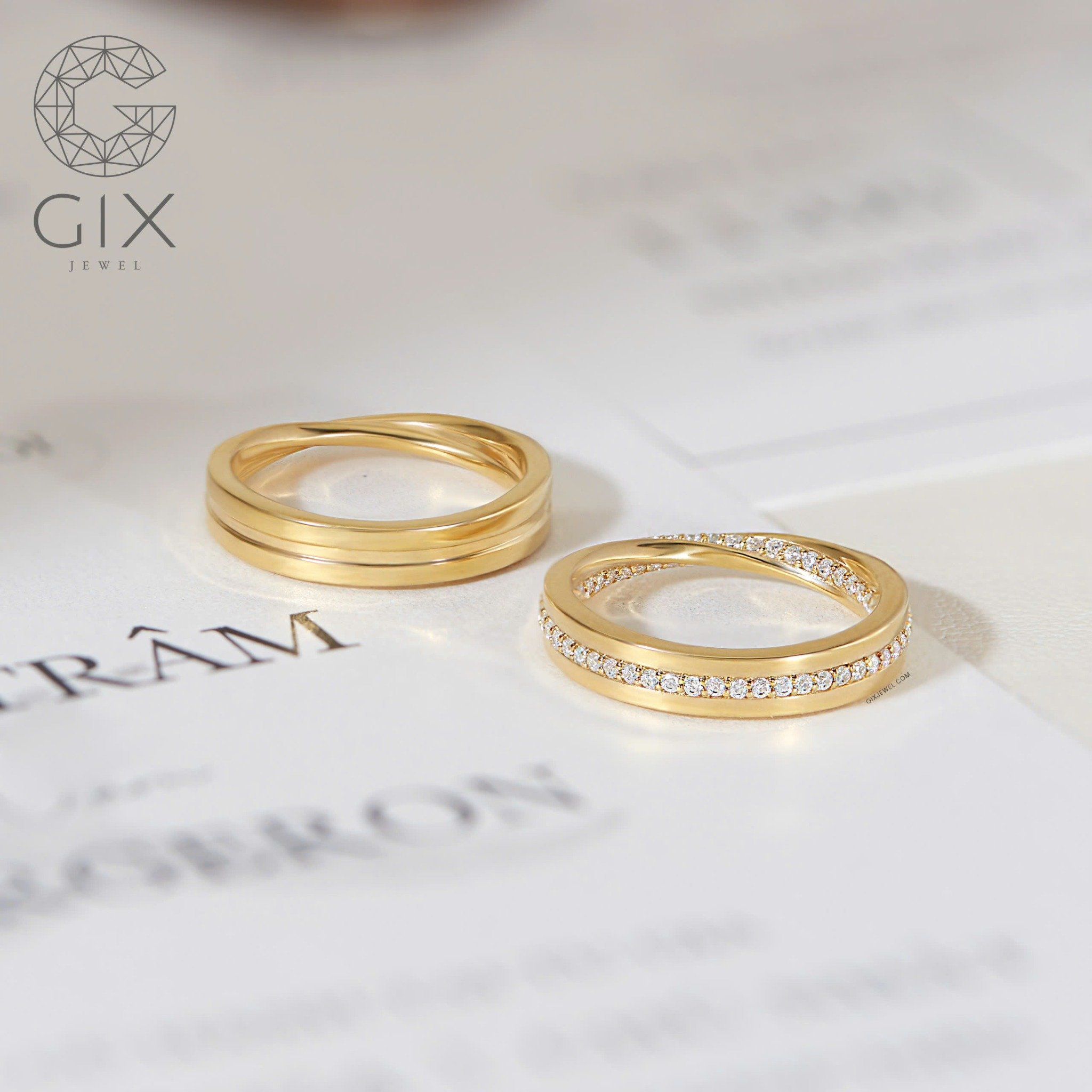 Nhẫn cưới Mobius vô cực vàng 14k đính đá Gix Jewel - GCR25050093
