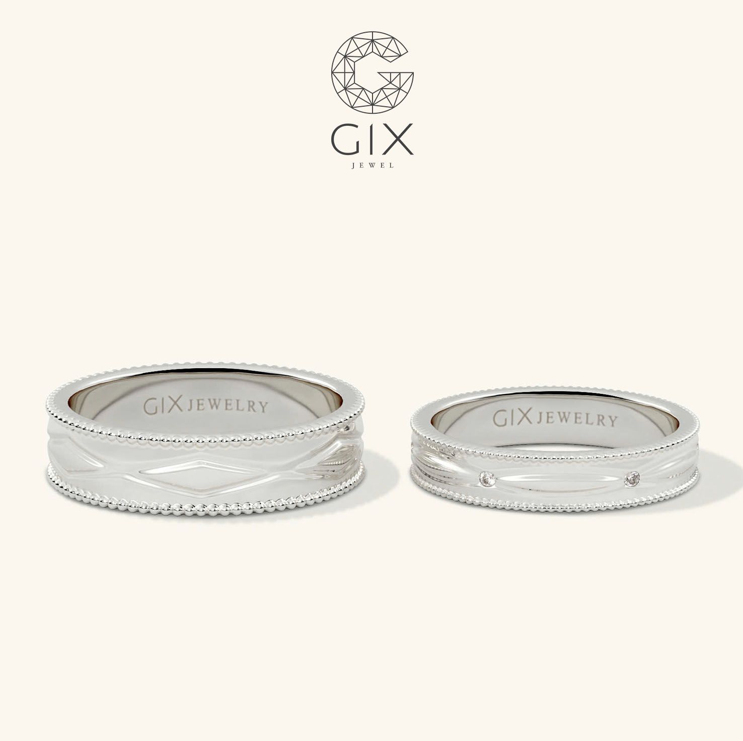 Nhẫn cưới vàng 18k đơn giản đẹp đính kim cương - GCR25050073