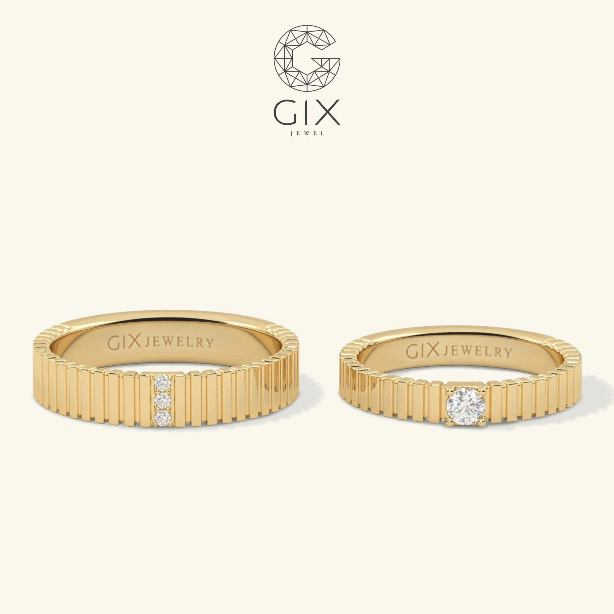 Nhẫn Cưới Vàng 610 Kim Cương Đẹp Gix Jewel - GCR25050115