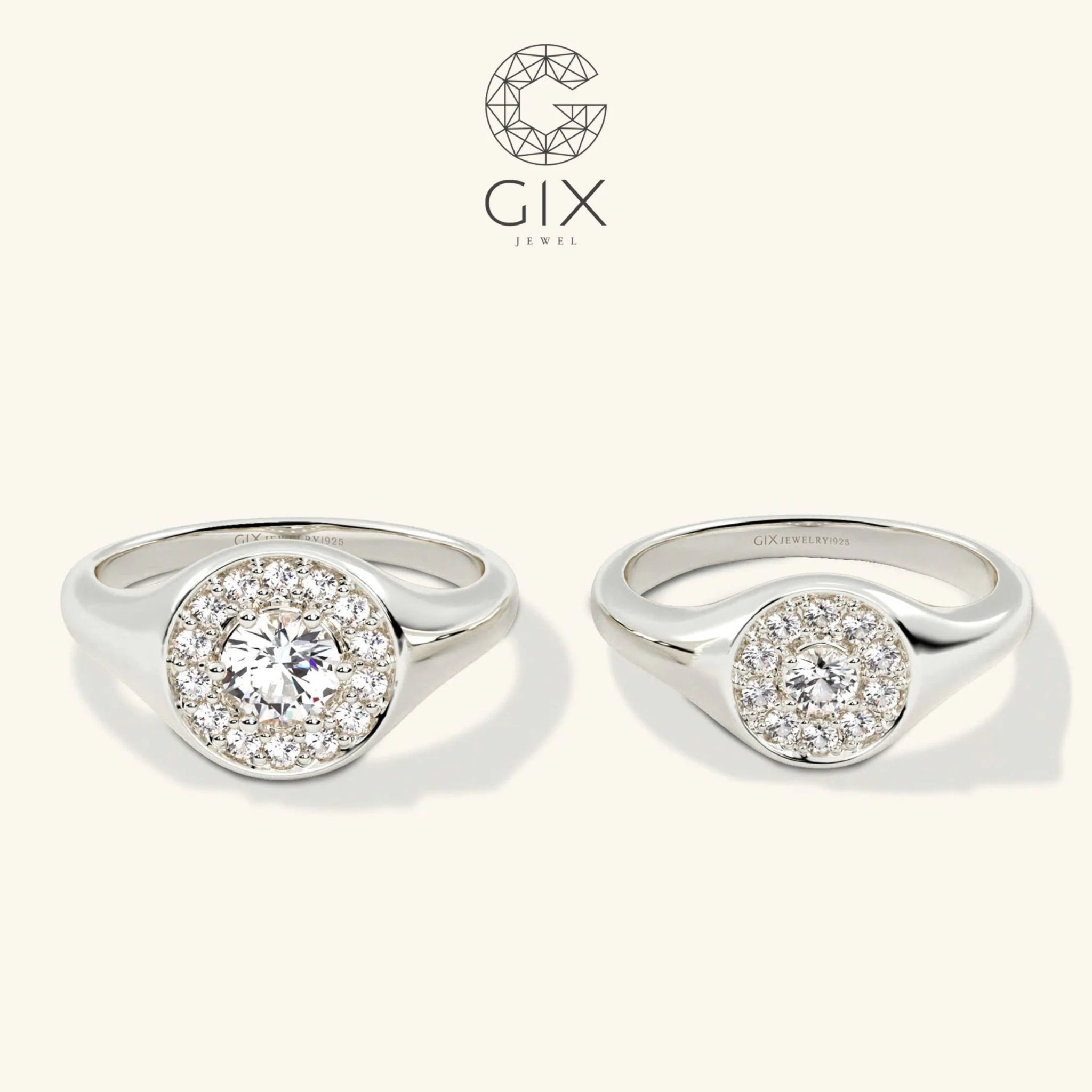 Nhẫn cưới signet vàng 10k mặt tròn đính kim cương Gix Jewel - GCR25050107