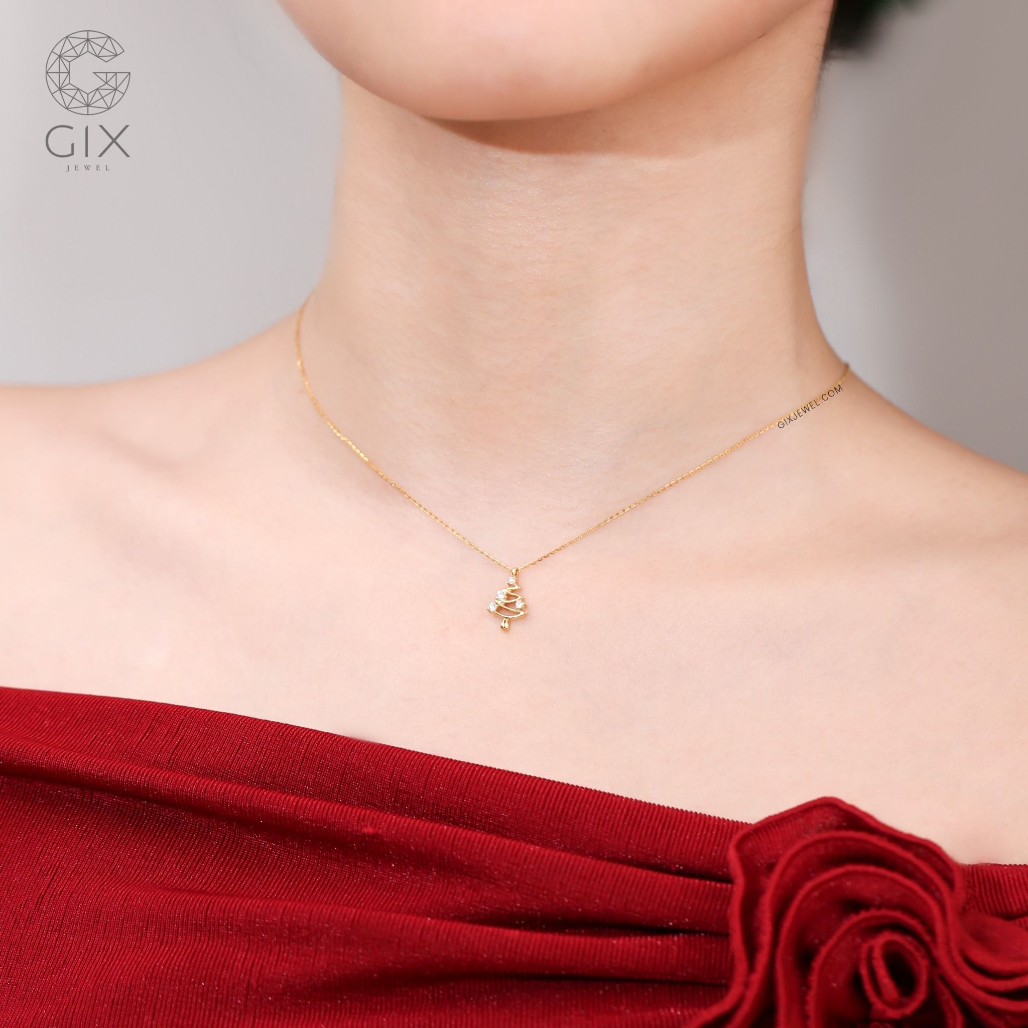 Vòng cổ choker đính đá vàng tây nữ đẹp hình cây thông kim cương nhân tạo lấp lánh Gix