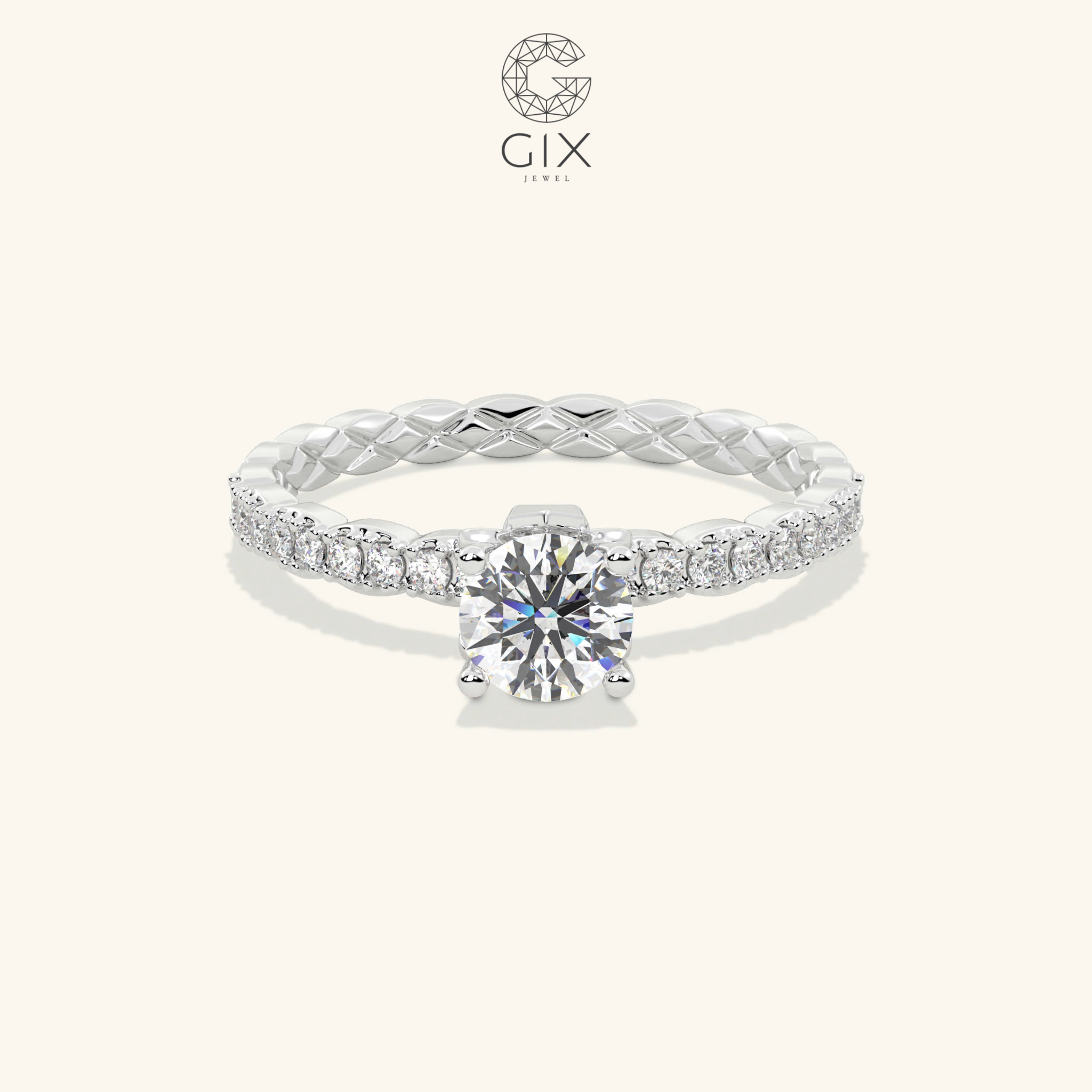 Nhẫn đính hôn đơn giản đẹp vàng tây 18k kim cương tự nhiên Gix