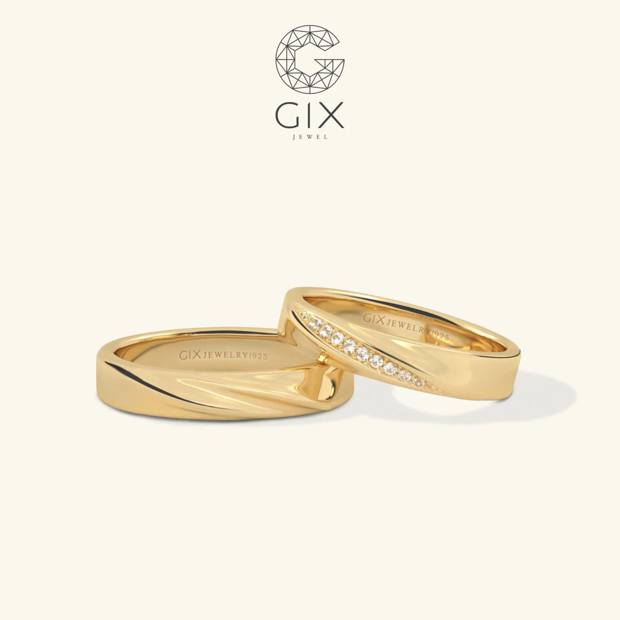 Nhẫn cưới vàng tây 18k đẹp thiết kế vô cực đính kim cương nhân tạo Gix Jewel