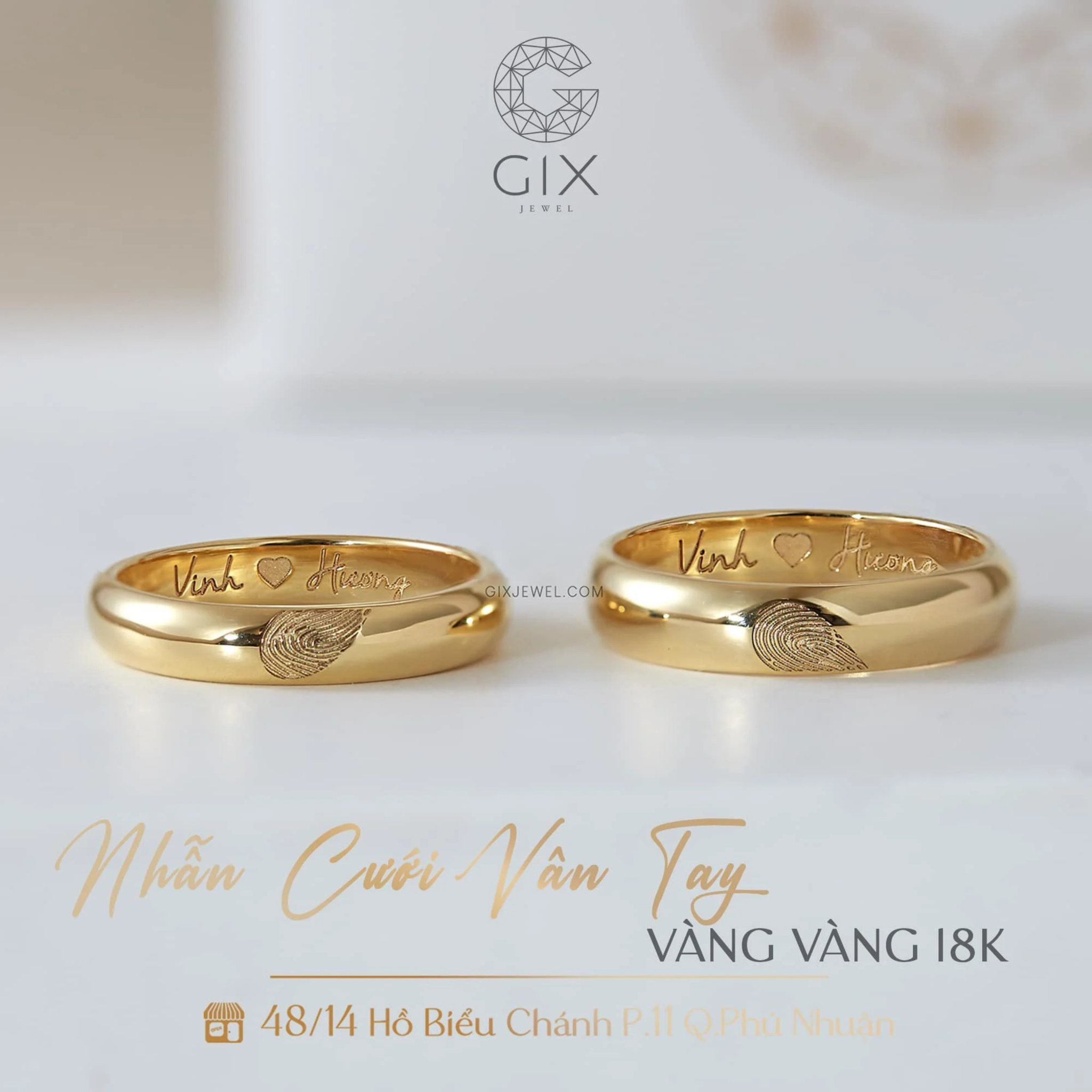 Nhẫn cưới vàng 10k khắc dấu vân tay bản mo khắc chữ Gix Jewel - GCR25050120