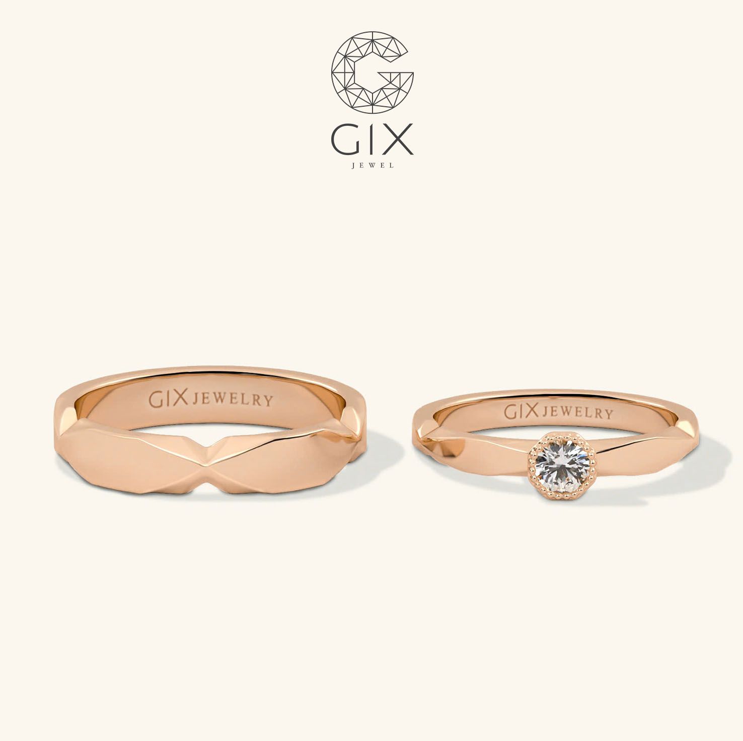 Nhẫn cưới vô cực thiết kế riêng vàng hồng 18k Gix Jewel đính full kim cương thiên nhiên cao cấp khắc tên