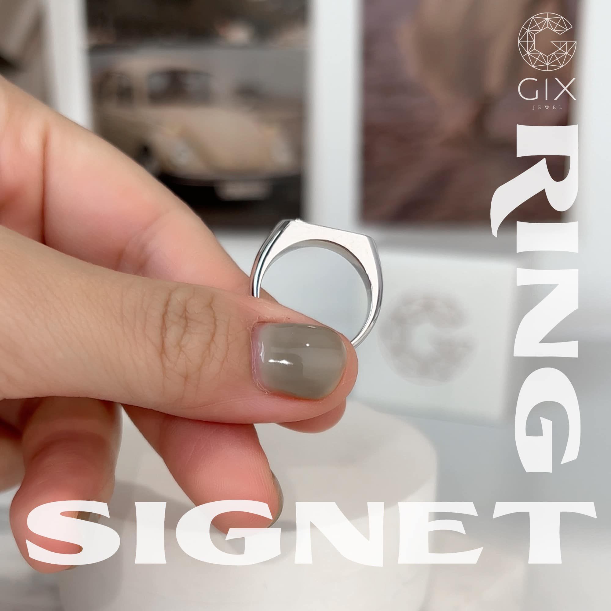 Nhẫn signet ring bạc nam cao cấp Gix Jewel xi bạch kim khắc tên theo yêu cầu