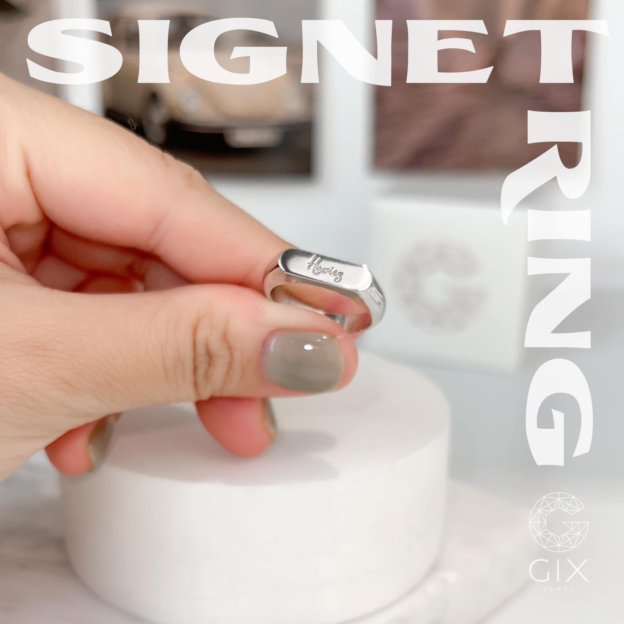 Nhẫn signet ring bạc nam cao cấp Gix Jewel xi bạch kim khắc tên theo yêu cầu