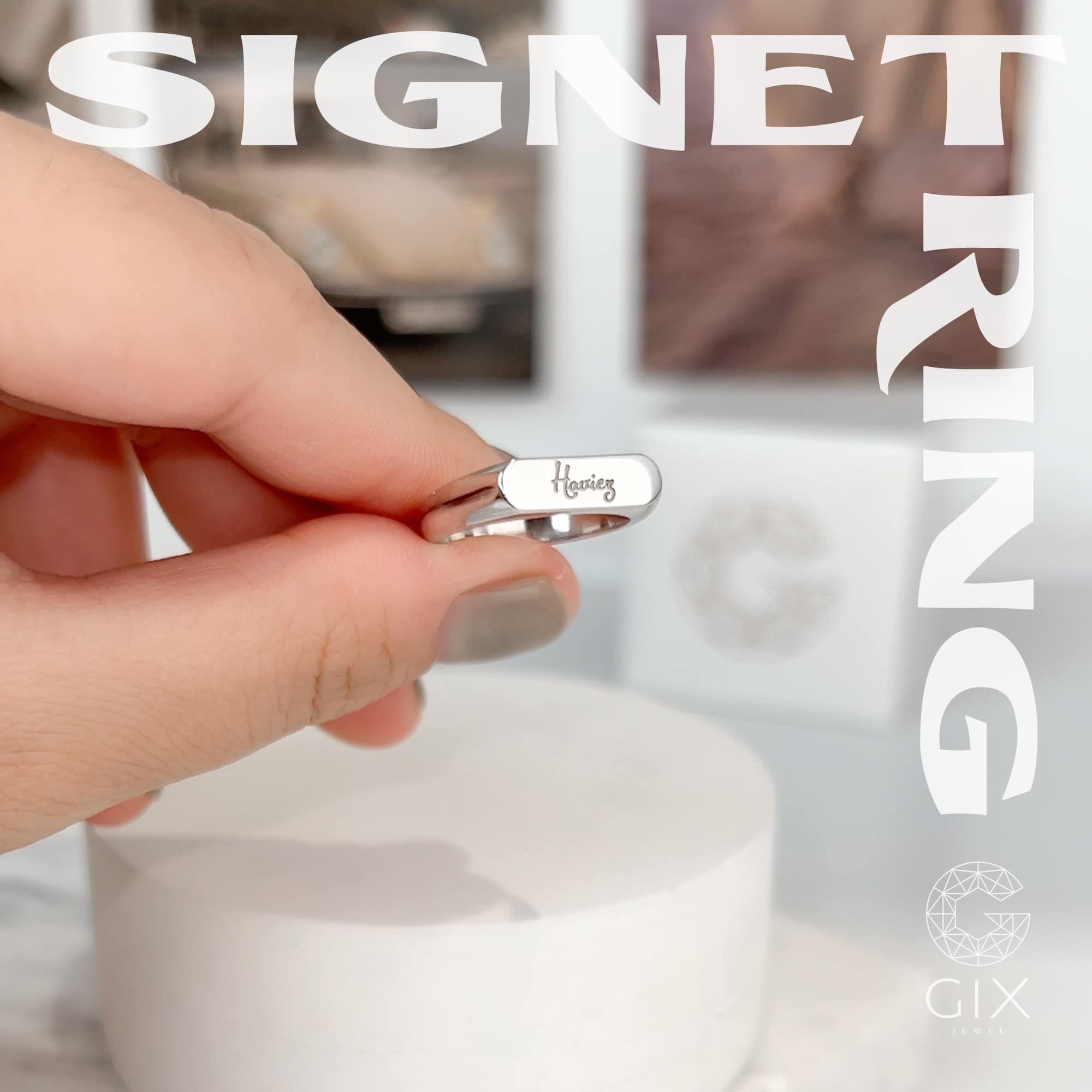 Nhẫn signet ring bạc nam cao cấp Gix Jewel xi bạch kim khắc tên theo yêu cầu