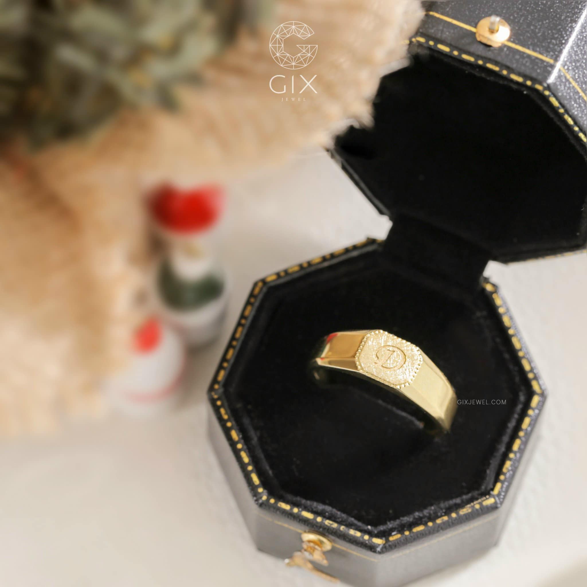 Nhẫn signet ring nam vàng 18k mạ bạc 925 đẹp khắc tên theo yêu cầu Gix Jewel