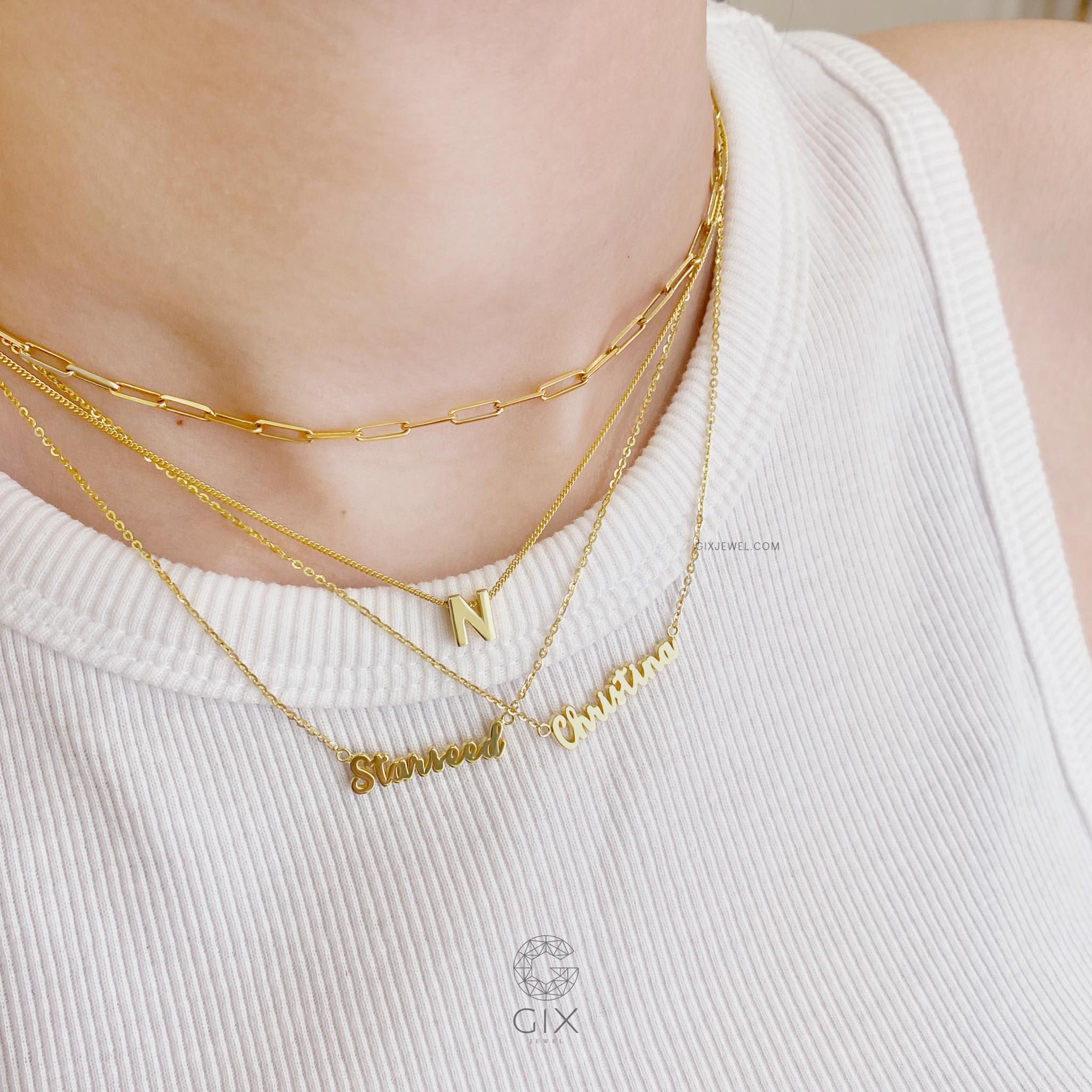 Vòng cổ theo tên chữ vàng tây 18k cho đôi nam nữ bạc mạ vàng thật Gix