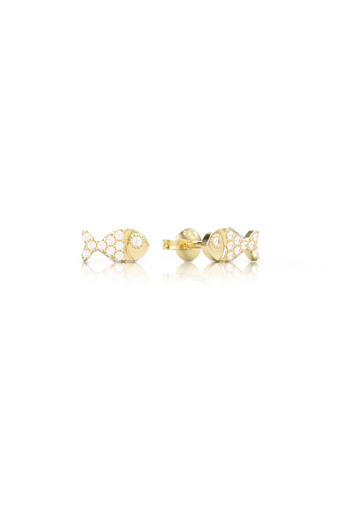 Hoa tai vàng 18k bạc cho nữ hình cá nhỏ xinh đính đá moissanite Gix