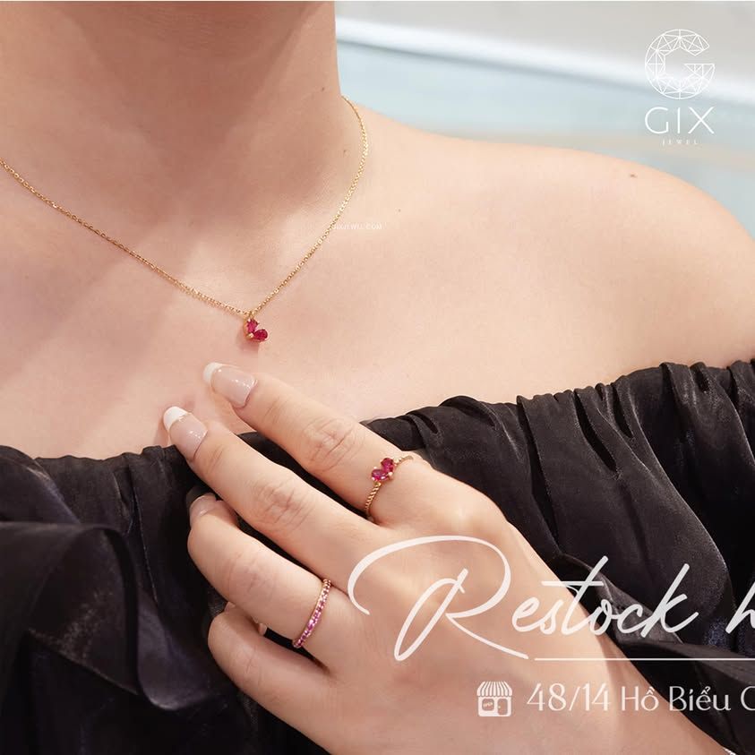 Vòng cổ vàng trắng bạc ý thời trang nữ hình trái tim đính đá đỏ cá tính Gix Jewel