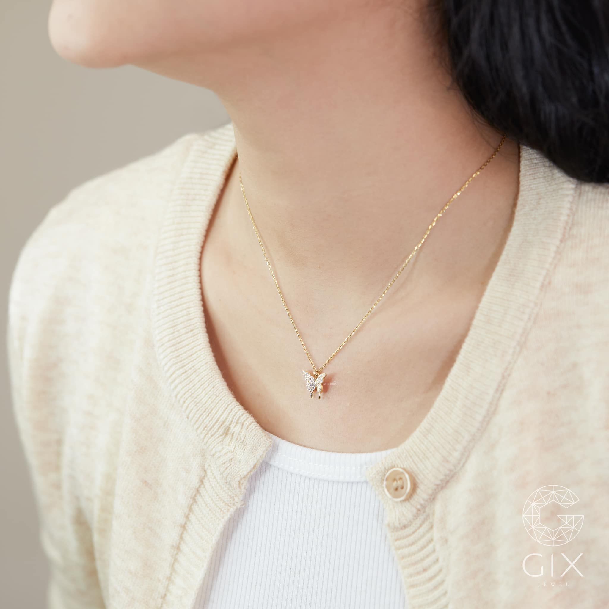 Vòng cổ đẹp cho nữ vàng tây hình bướm dễ thương đính kim cương Gix Jewelry