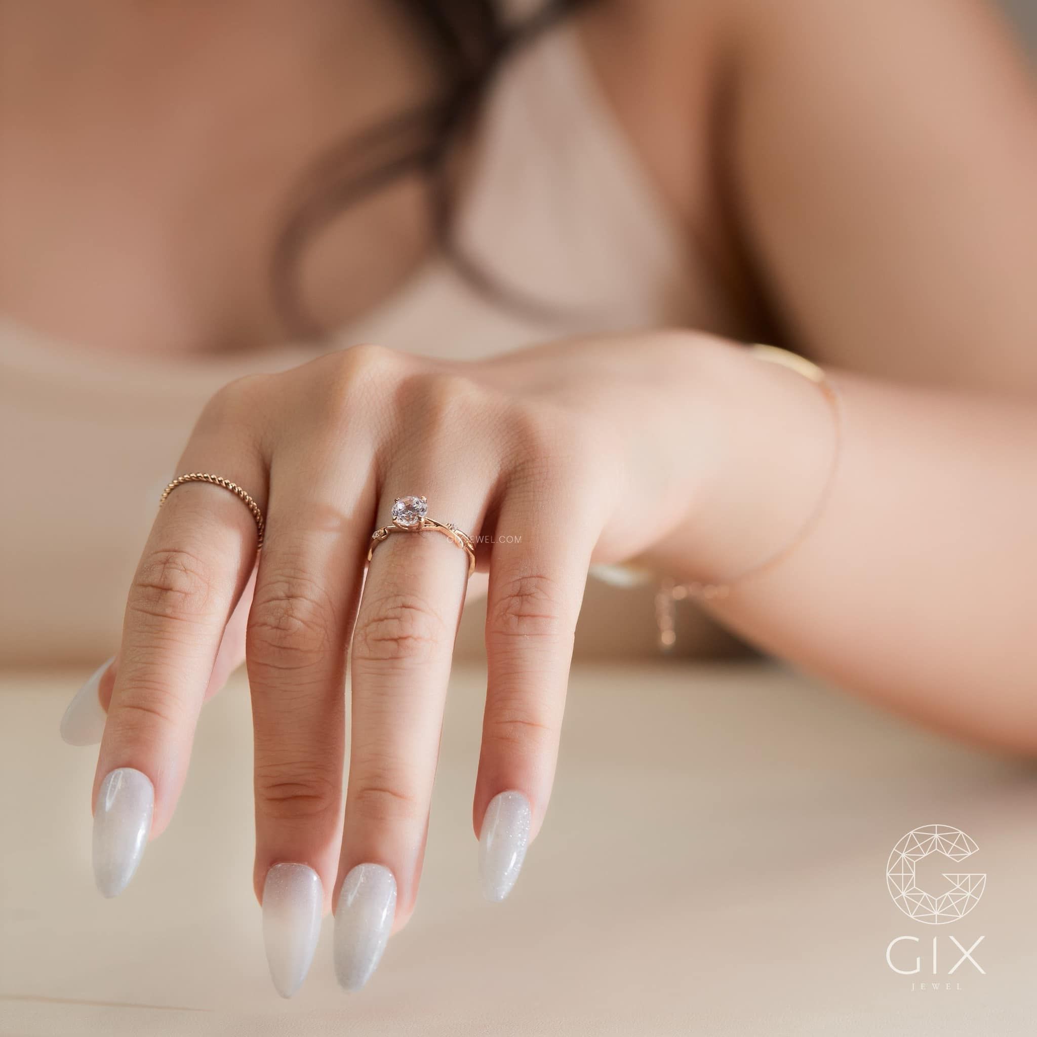 Nhẫn cầu hôn kim cương vàng hồng 18k bạc 925 đính hột cao đẹp GixJewel