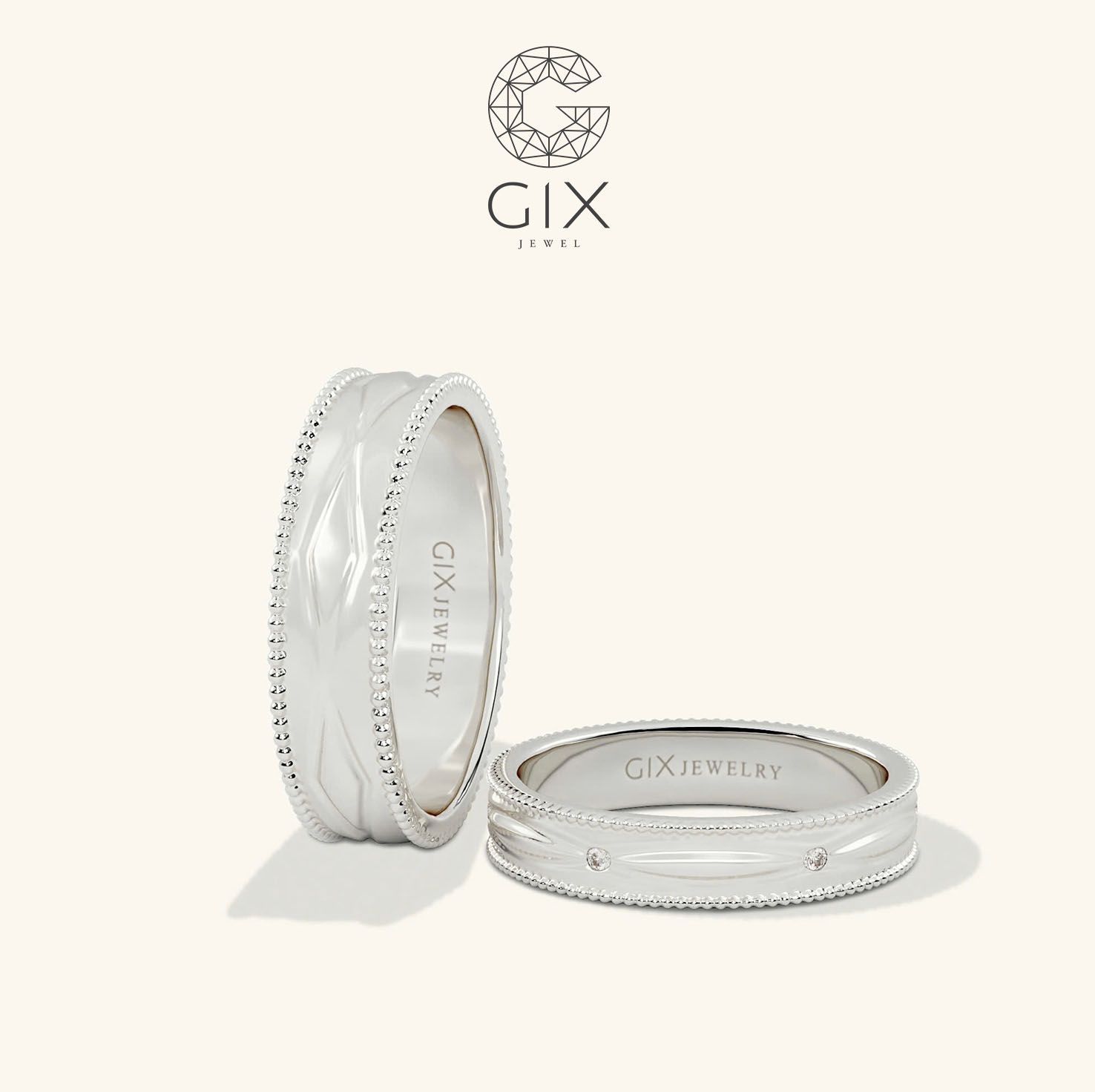 Nhẫn cưới vàng 14k đơn giản đẹp đính kim cương - GCR25050073