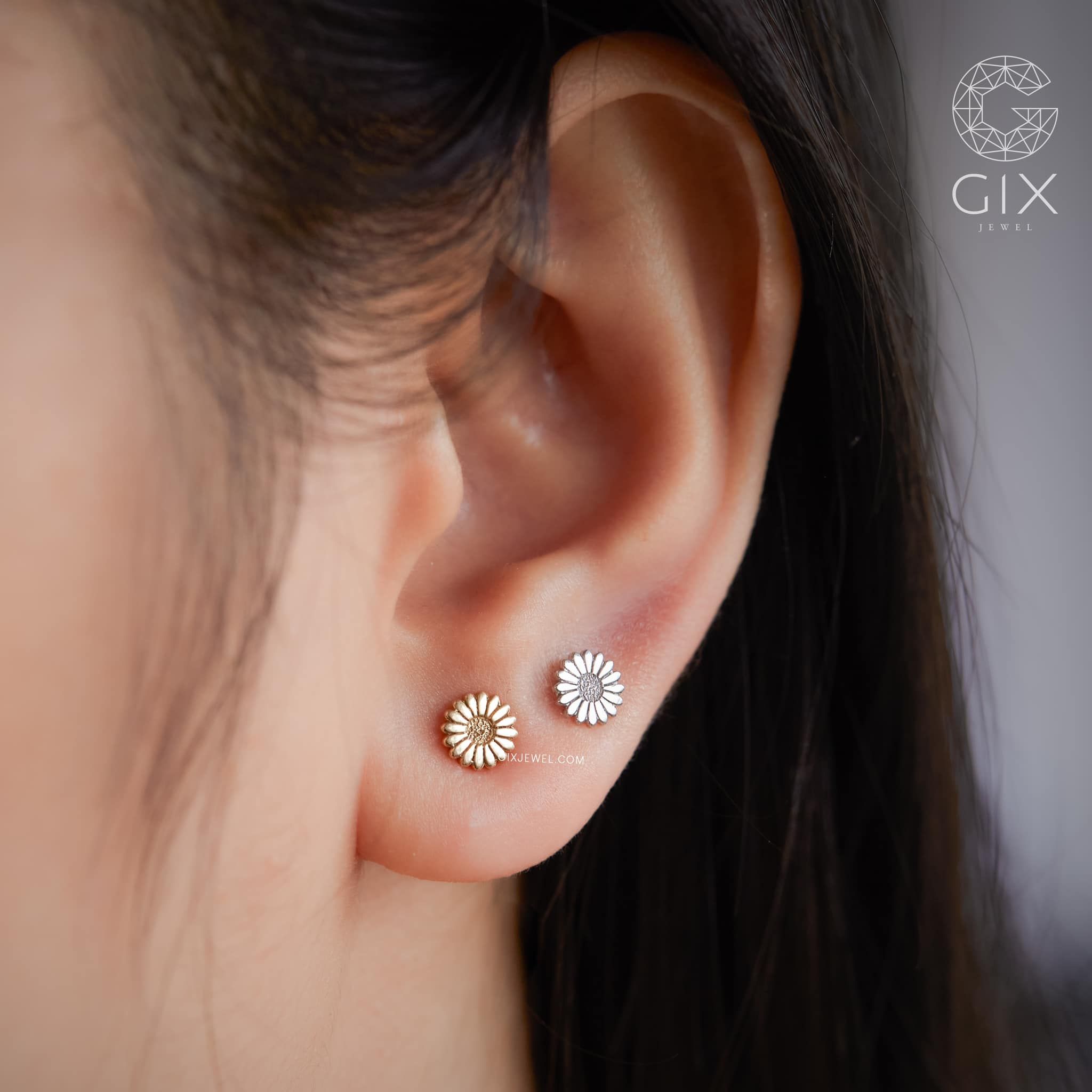 Hoa tai đẹp vàng 18k bạc cho nữ hình hoa cúc tana cao cấp Gix Jewelry