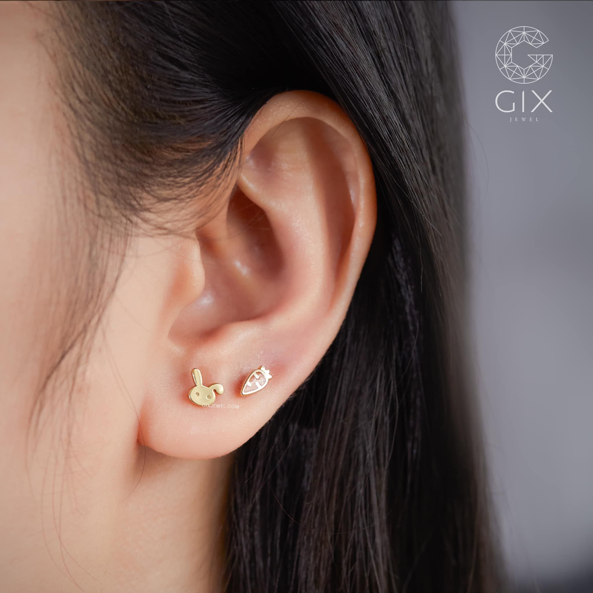 Bông tai bạc cho bé gái mạ vàng trắng hình thỏ cụp tai dễ thương Gix