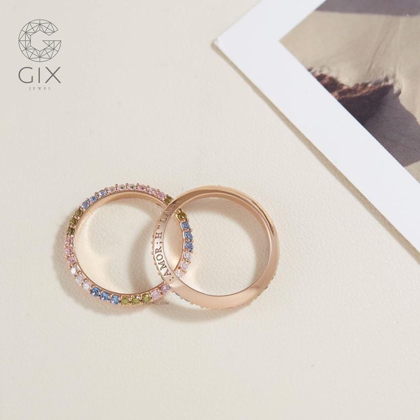 Nhẫn cưới kim cương Protect me đơn giản vàng trắng sang trọng đính full hạt khắc Gix Jewel